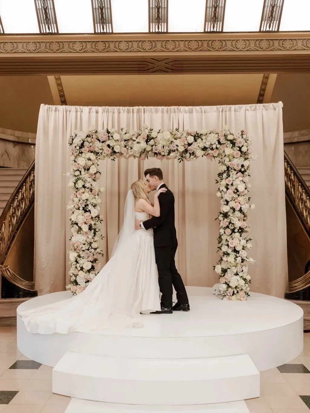 Emma &amp; Max this time last year ❤️ We&rsquo;re still swooning over the stunning details from their wedding day. 

Planning &amp; Design: @altardevents
Photography: @_tammicamp
Venue, Catering &amp; Bar: @stifeltheater
Florals: @bellifioristl
Decor