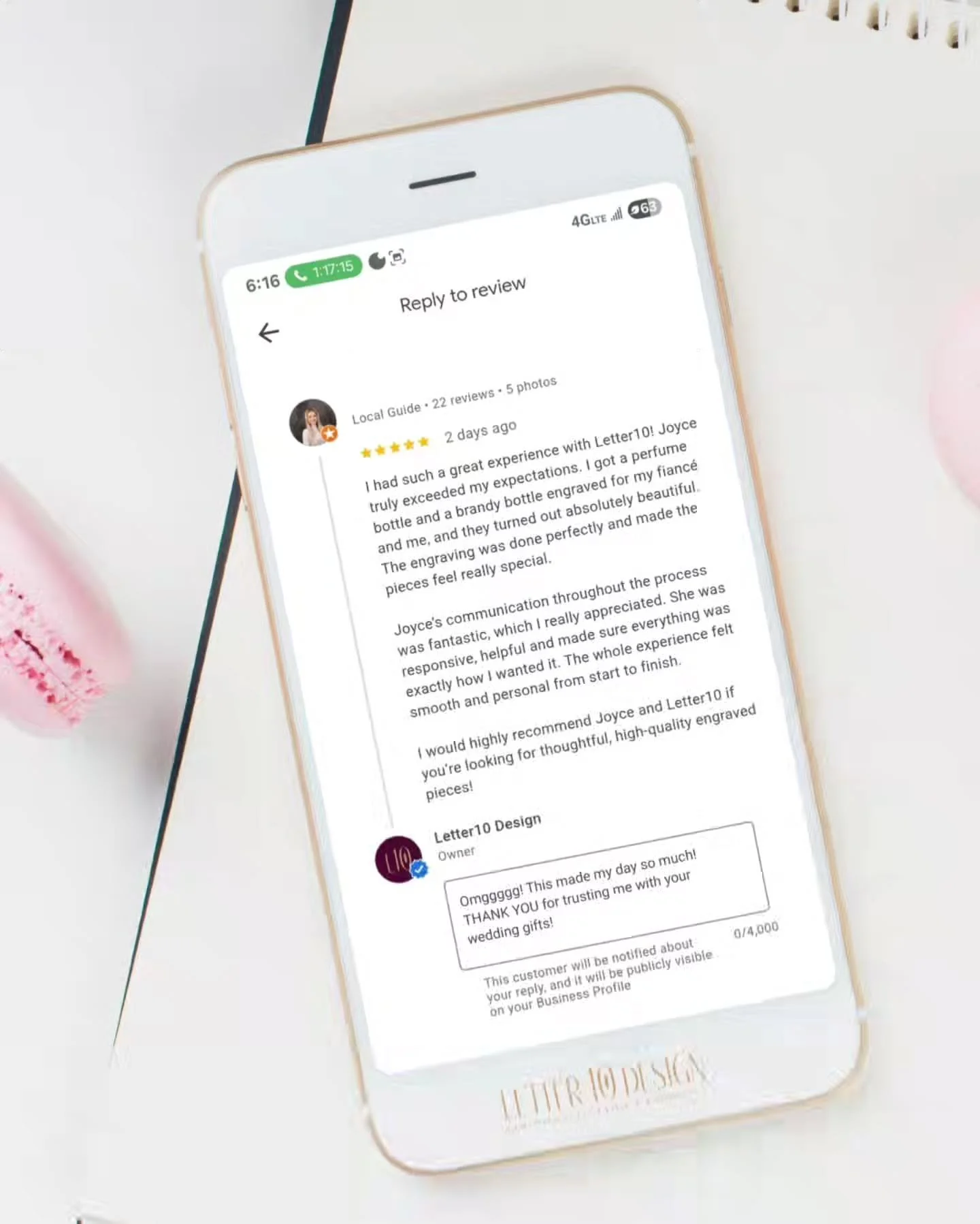 5-Star Review | Client Love Is The Best

When I tell you it made my day to receive this ⭐️⭐️⭐️⭐️⭐️ review from a client!

It was an honor to engrave a bottle of perfume for the bride and a bottle of brandy for the groom. Their wedding is in May in Wi