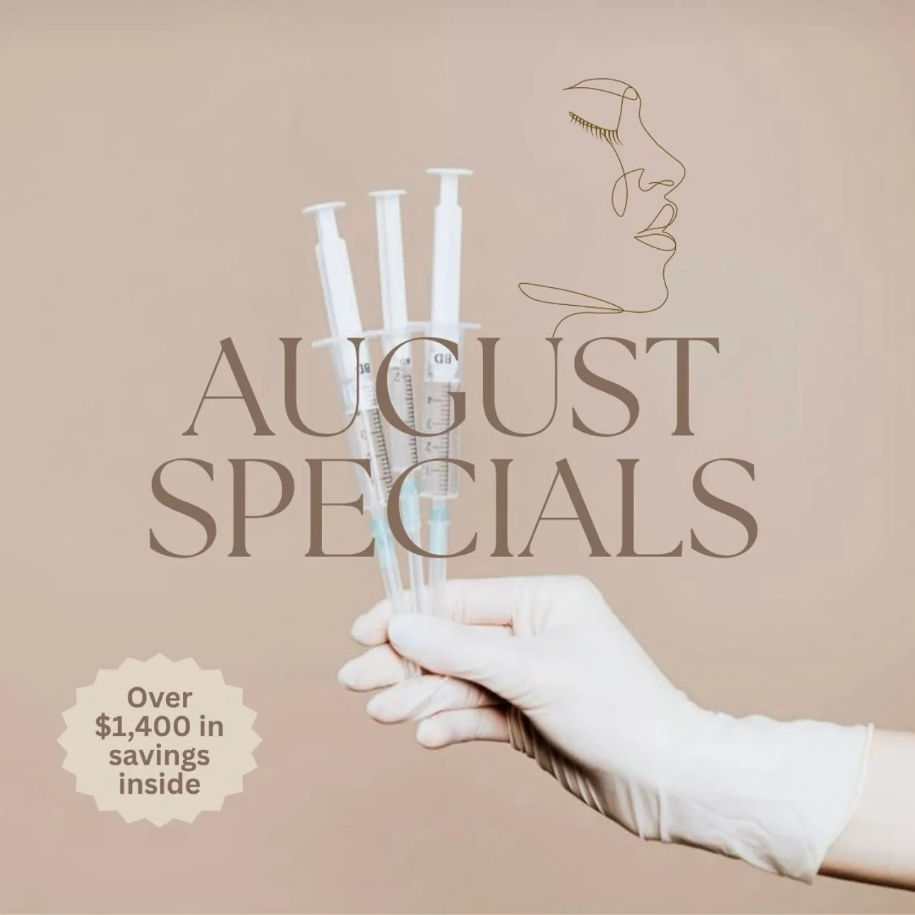 ☀️AUGUST SPECIALS☀️

Save BIG this month with our August Specials! With vitamin shots and injectable perks, our August Specials are your sign to treat yourself! 💉✨

Only available for a limited time- don&rsquo;t wait to book! 

Call, text, or DM for