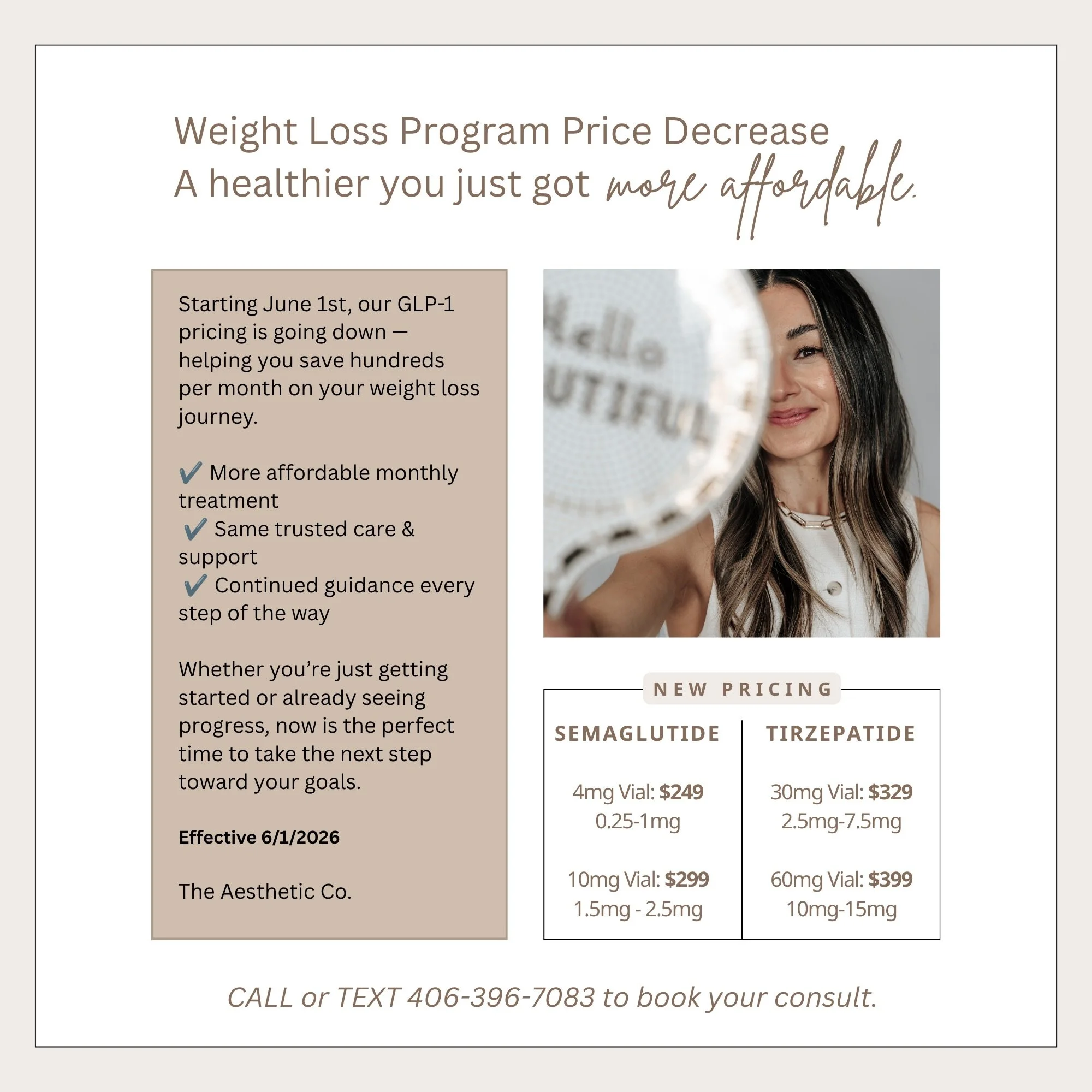 Starting June 1, our GLP-1&rsquo;s will be going down in cost - making it even more affordable to be a healthier YOU! 

call or text to book your consult today!