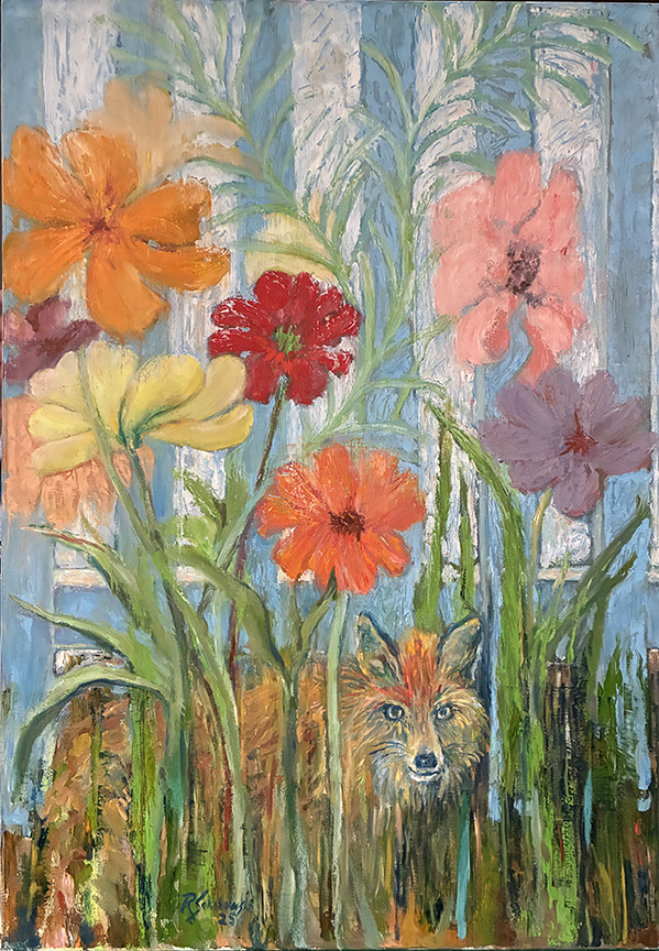 Fox in the Garden, Oil on Canvas, 36" x 24"