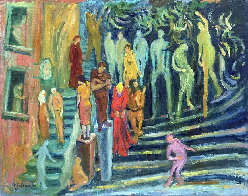 
"Waiting", 16" x 20", oil on canvas. The painting captures the curious space between where we are and where we are going—a moment suspended in time, filled with possibility.
