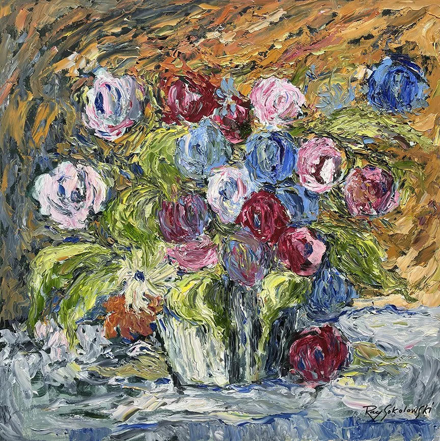 "Harmony of Flowers", oil on foam core, 16.5" x 23.5".

