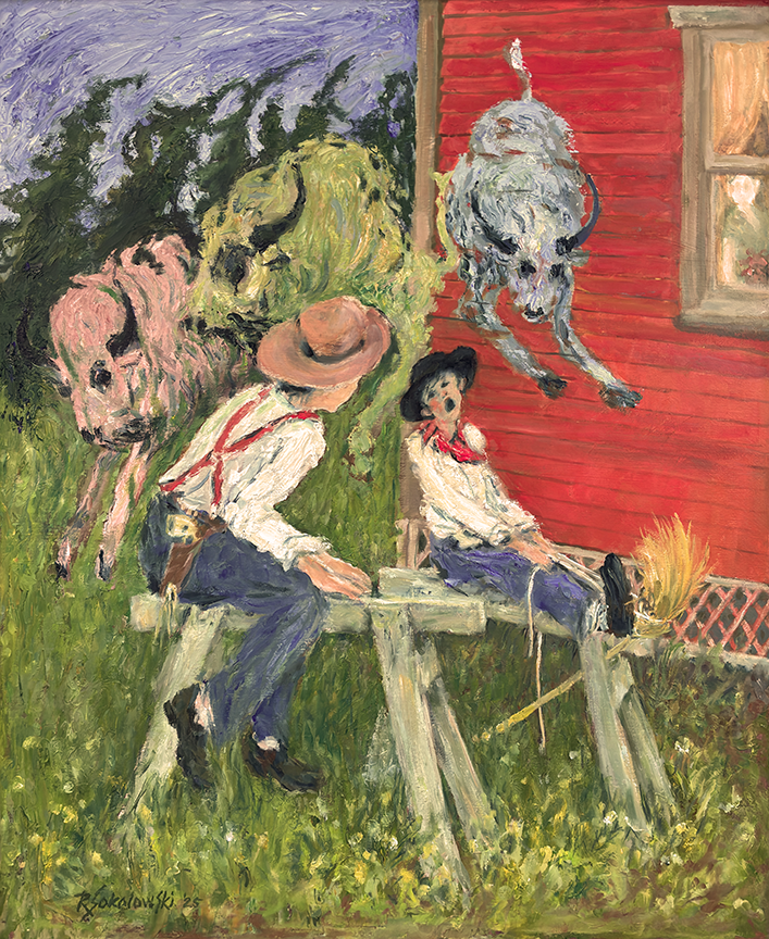“Buffalo Roundup”, oil on board, 25 3/8” x 21 3/8”.