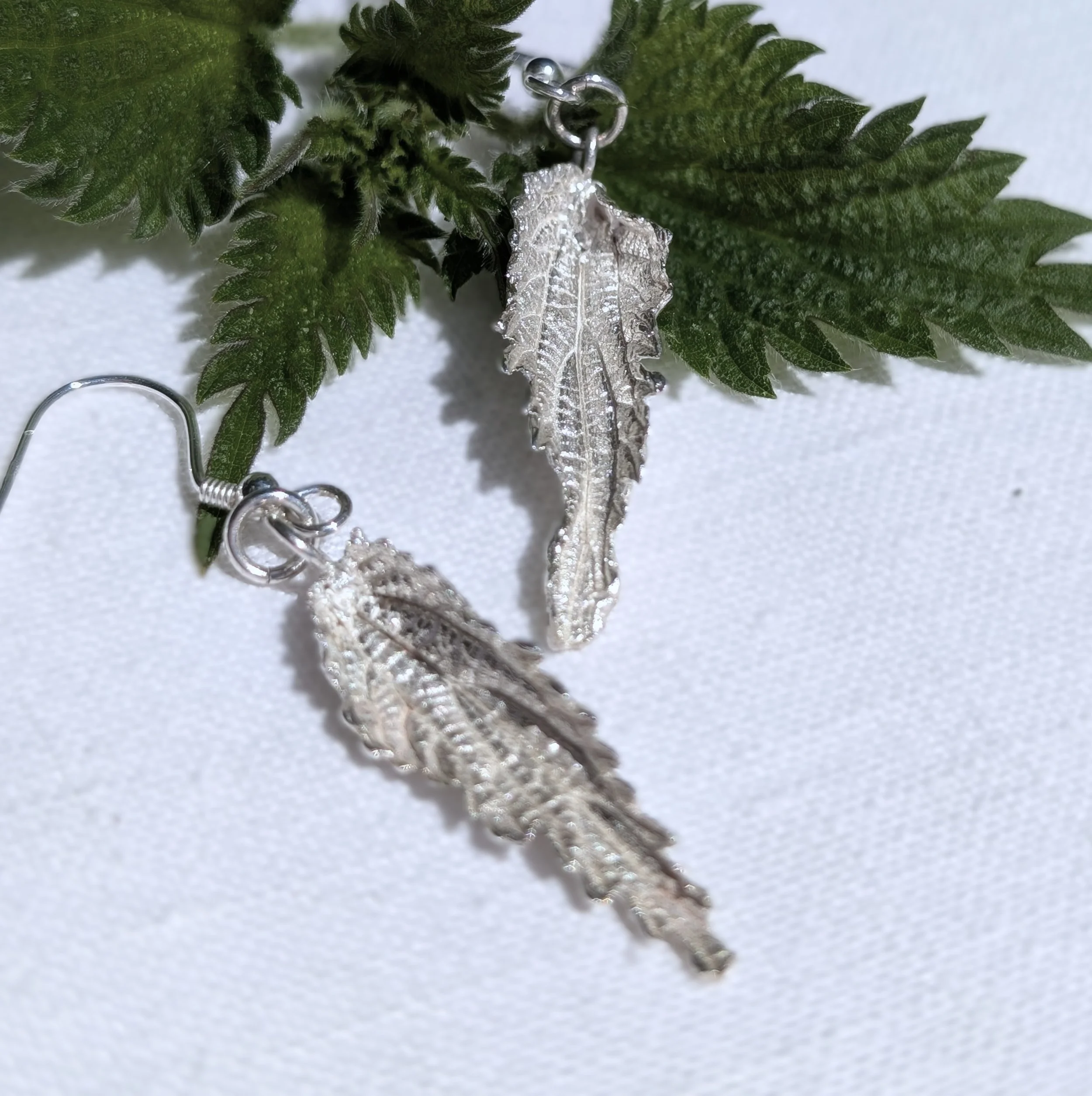 Fine Silver Nettle Leaf Dangly Earrings (4).jpg