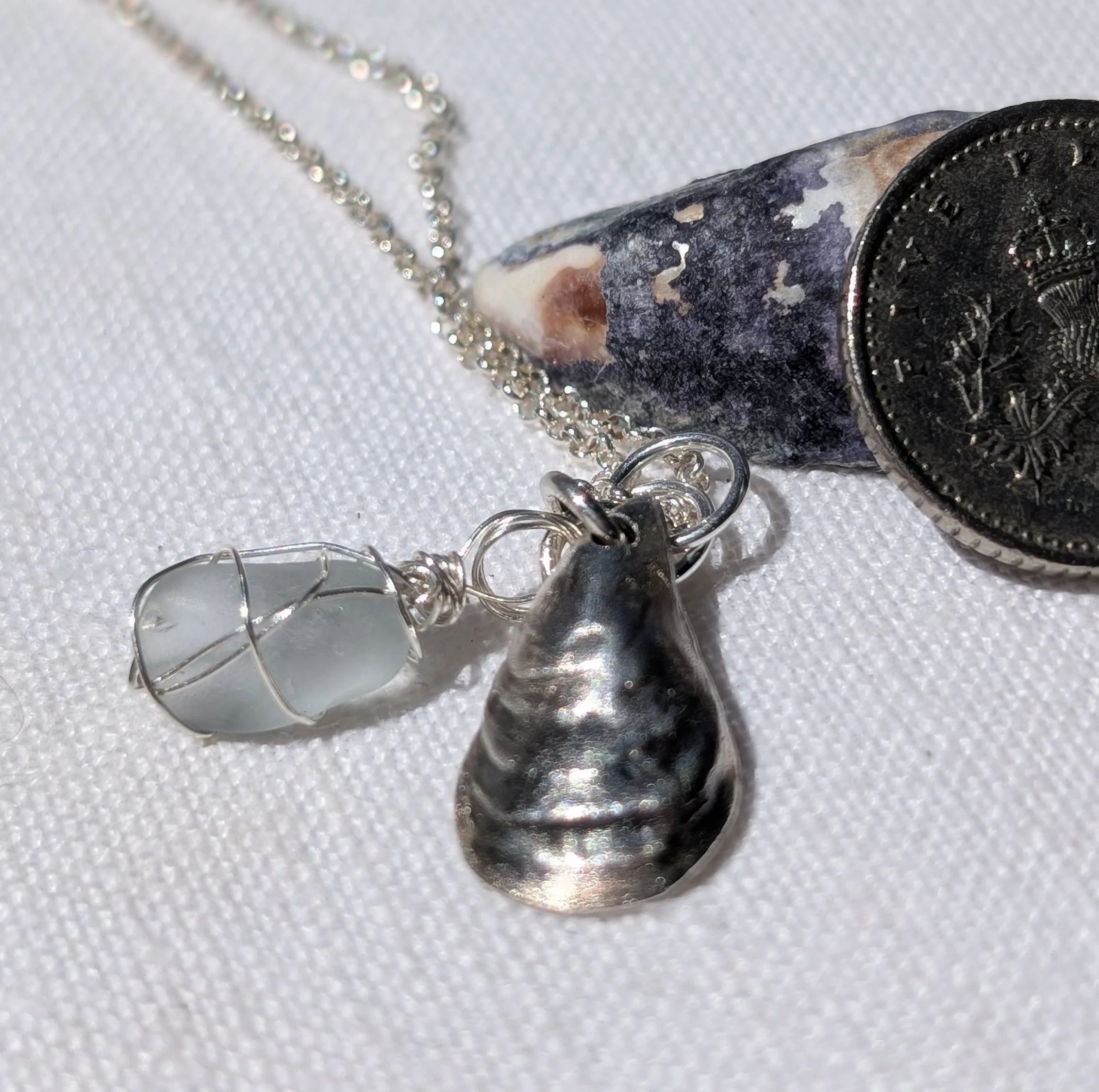 Handmade Silver Mussell and Sea-glass Necklace (8).jpg