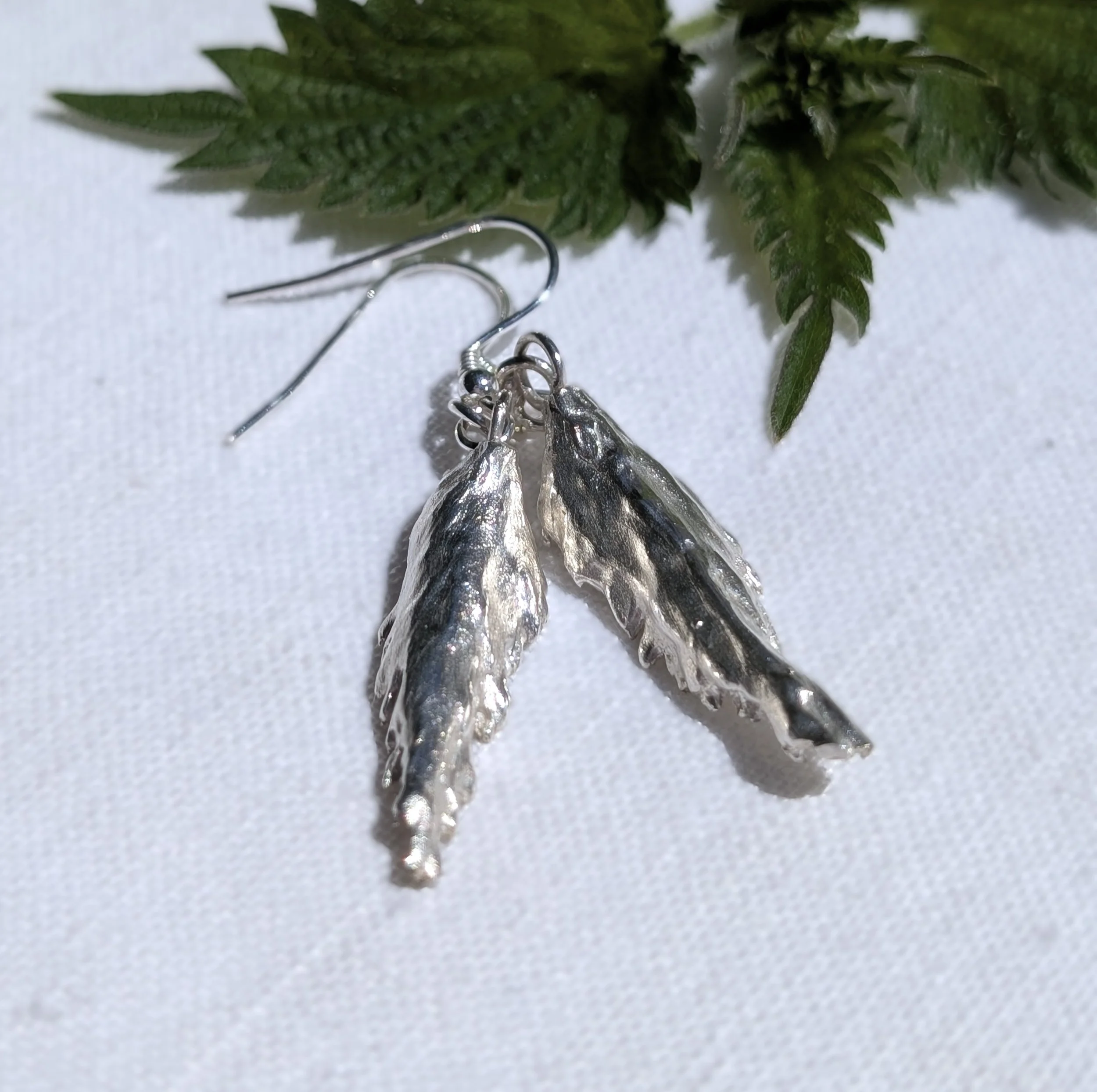 Fine Silver Nettle Leaf Dangly Earrings (5).jpg