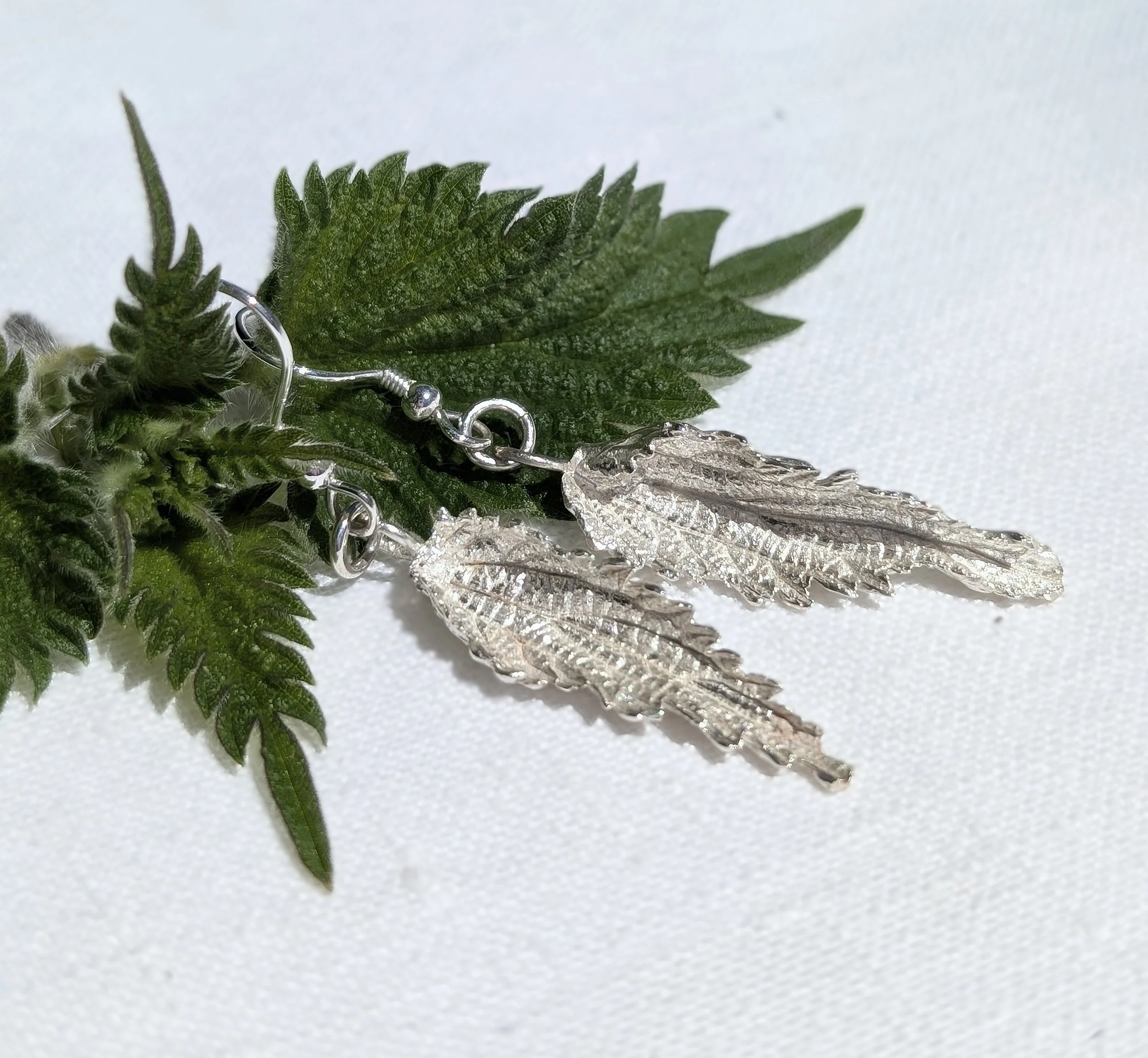 Fine Silver Nettle Leaf Dangly Earrings (3).jpg