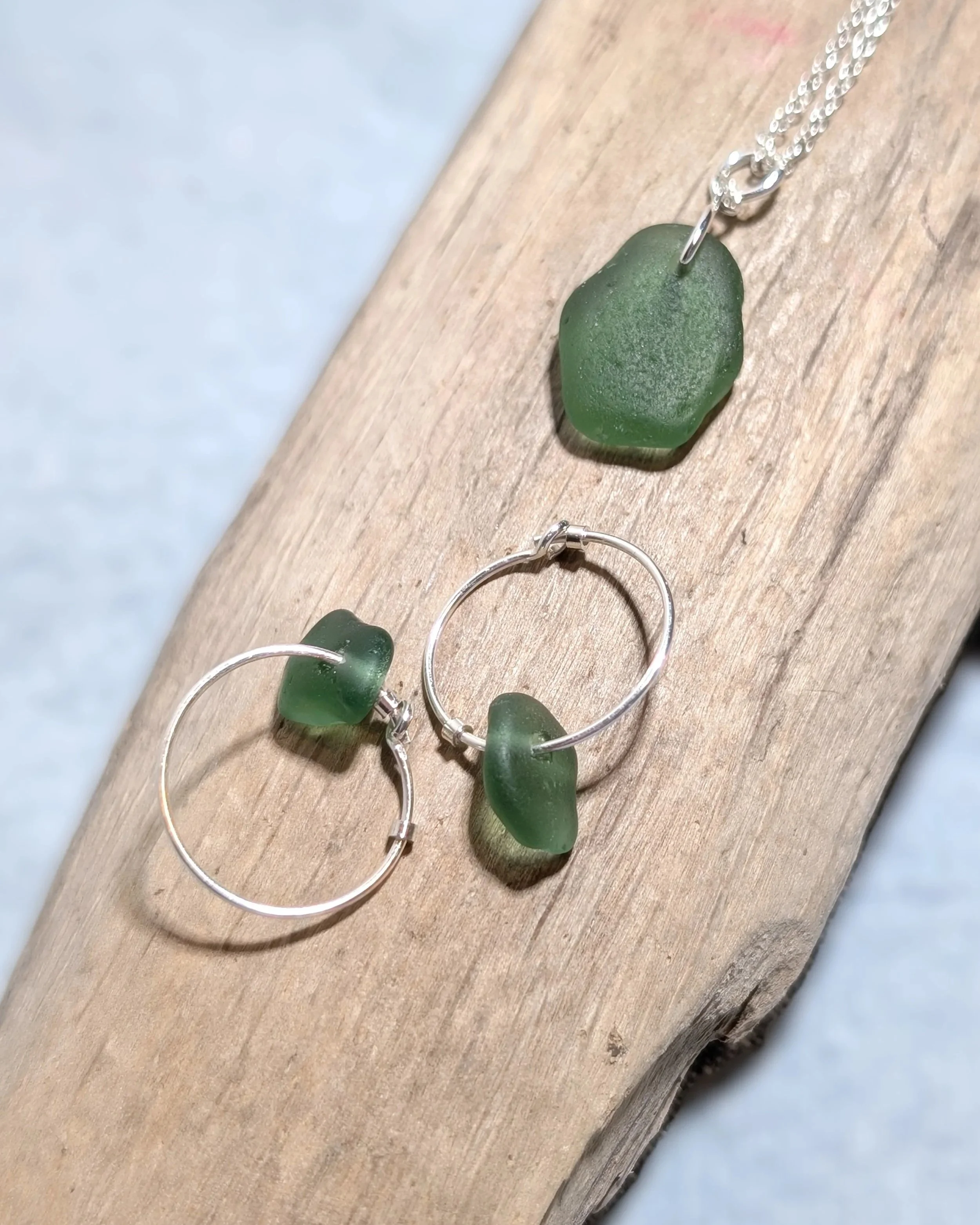 Sage-Green-sea-glass-pendant-and-hoop+earrings-set.jpg