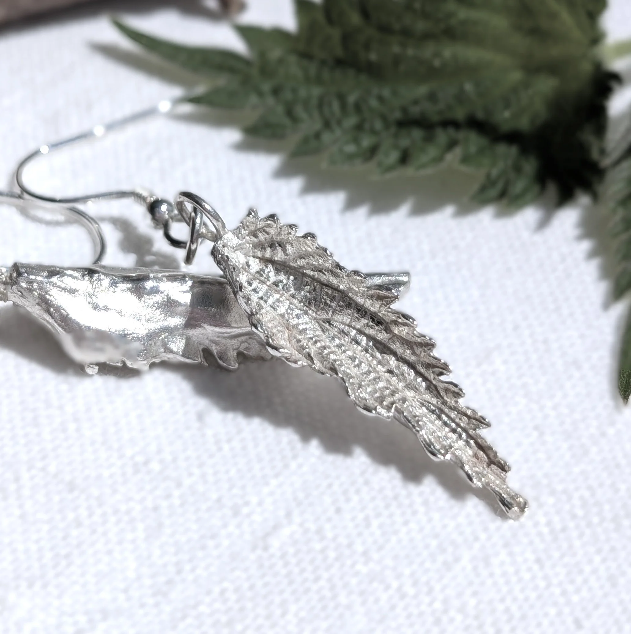 Fine Silver Nettle Leaf Dangly Earrings (13).jpg