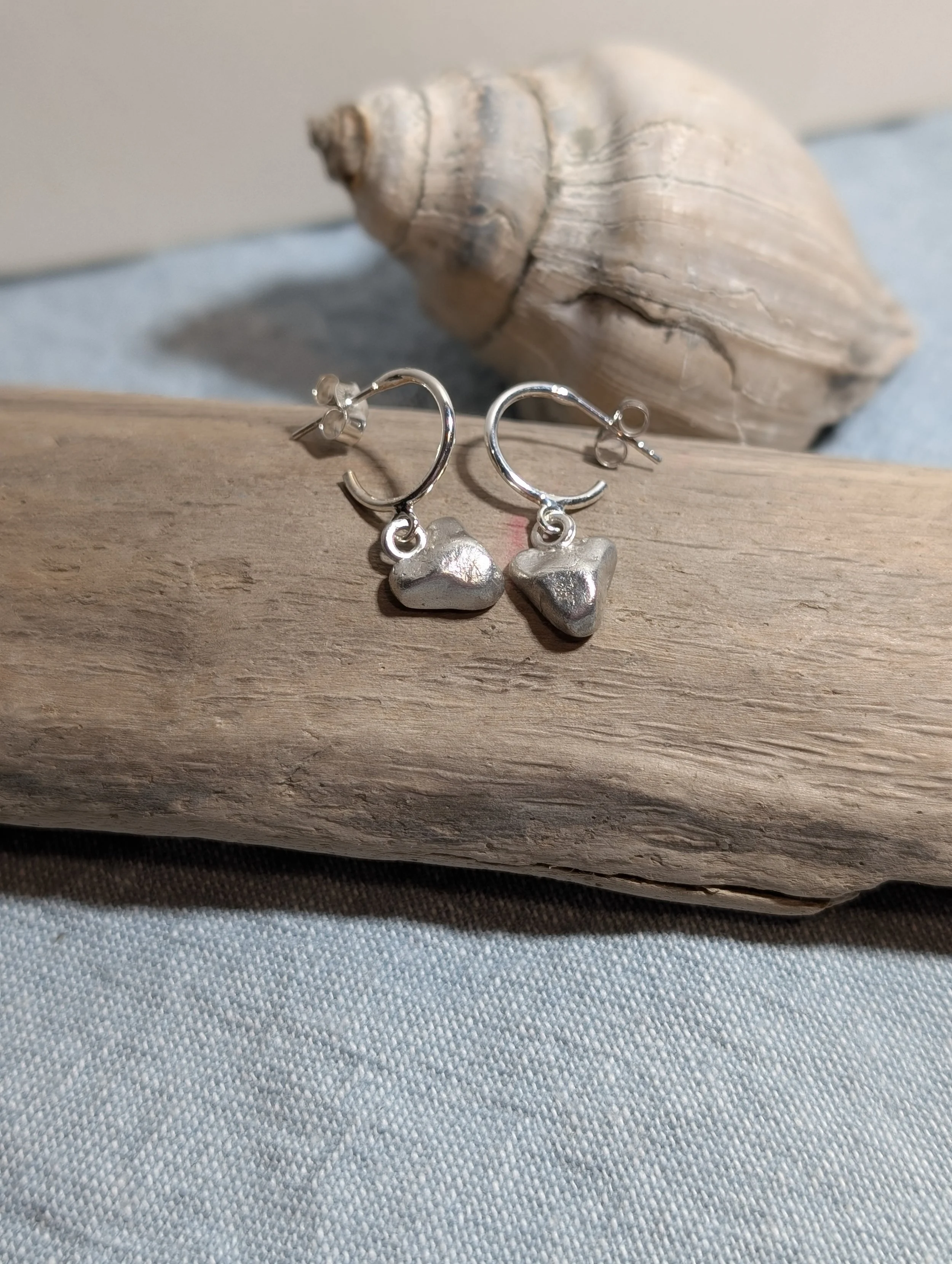 Dainty Handmade Silver Heart Dangly Studs