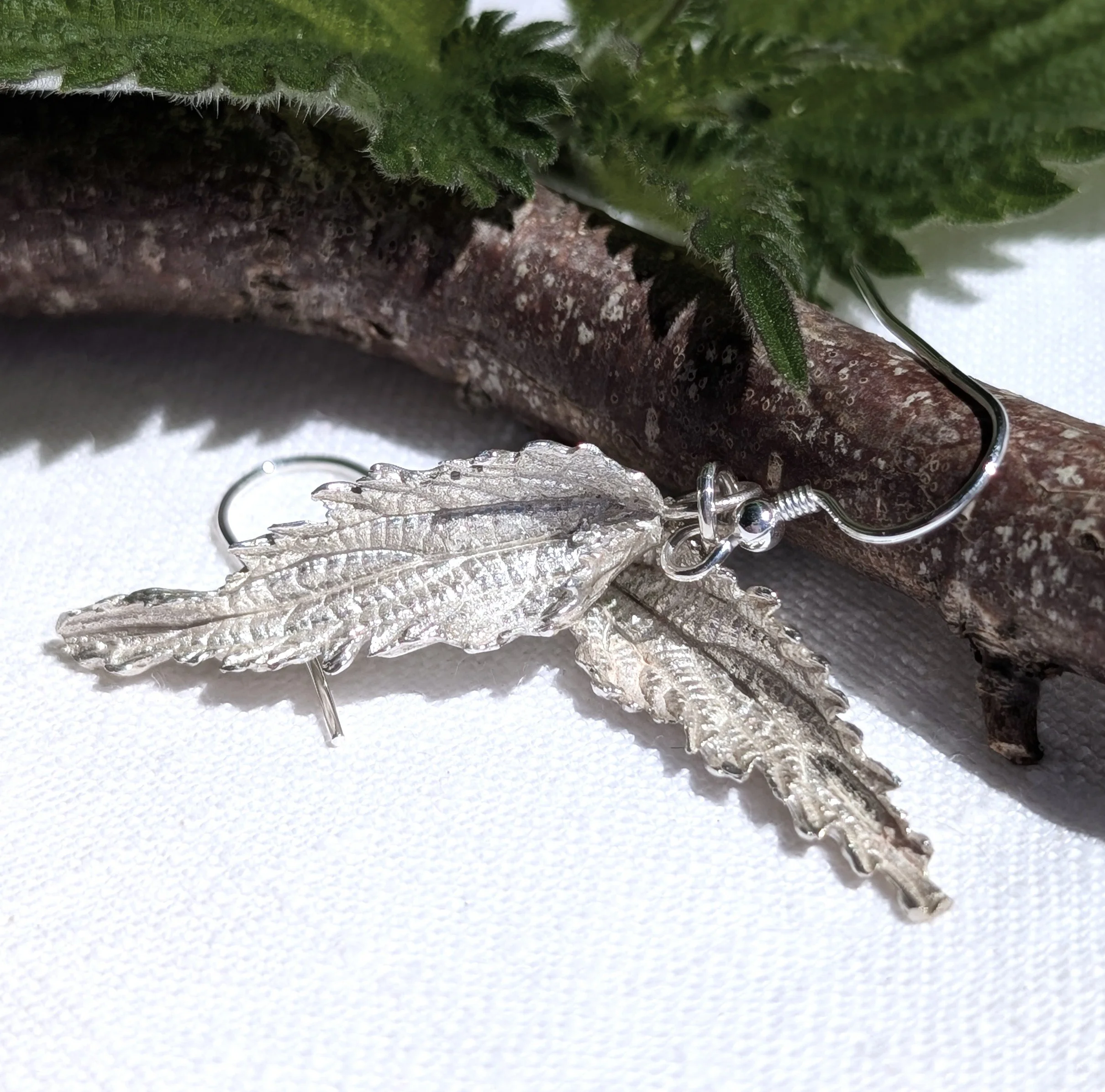 Fine Silver Nettle Leaf Dangly Earrings (7).jpg