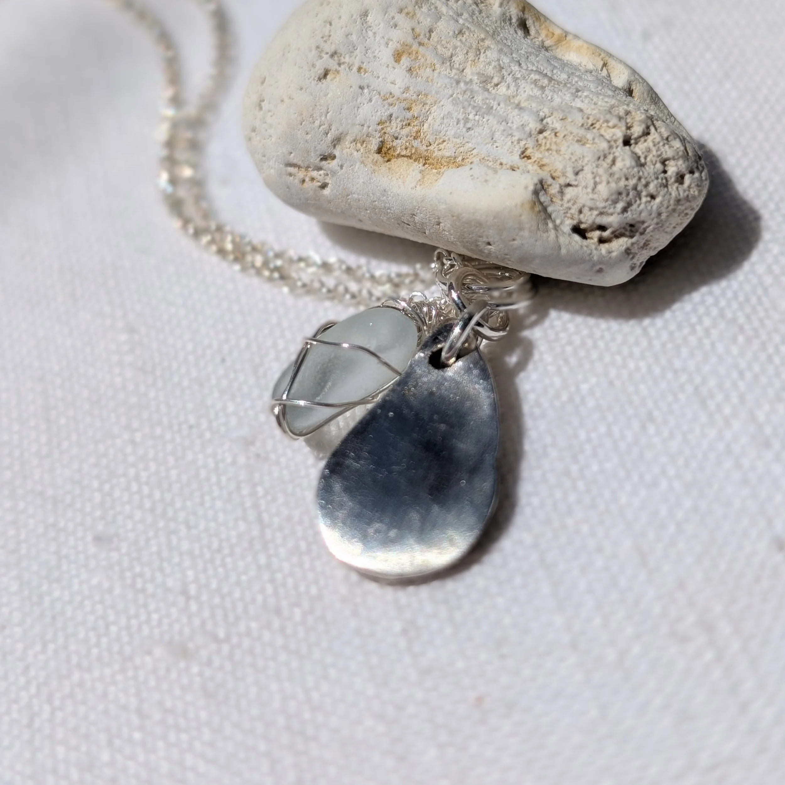 Handmade Silver Mussell and Sea-glass Necklace (11).jpg