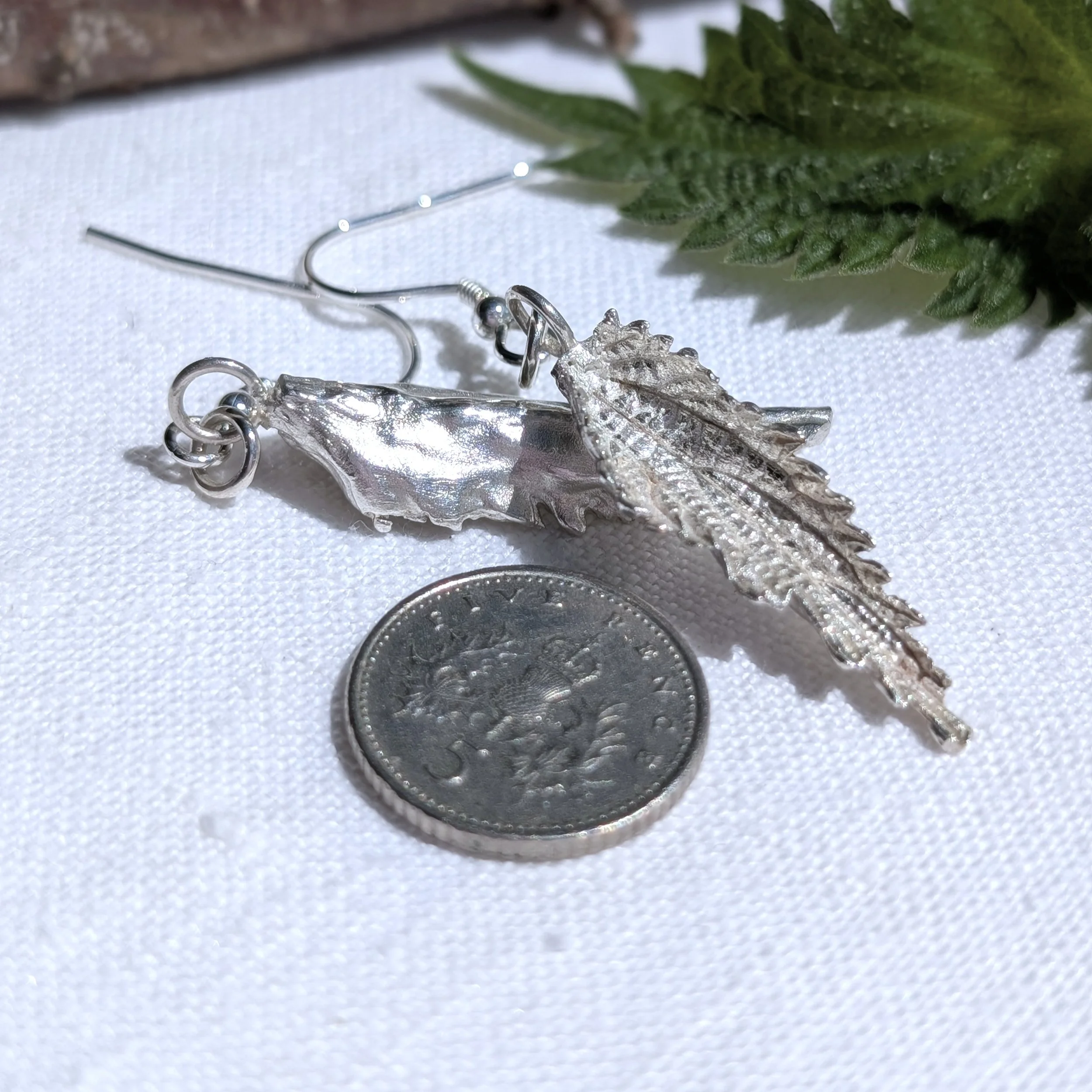 Fine Silver Nettle Leaf Dangly Earrings (1).jpg