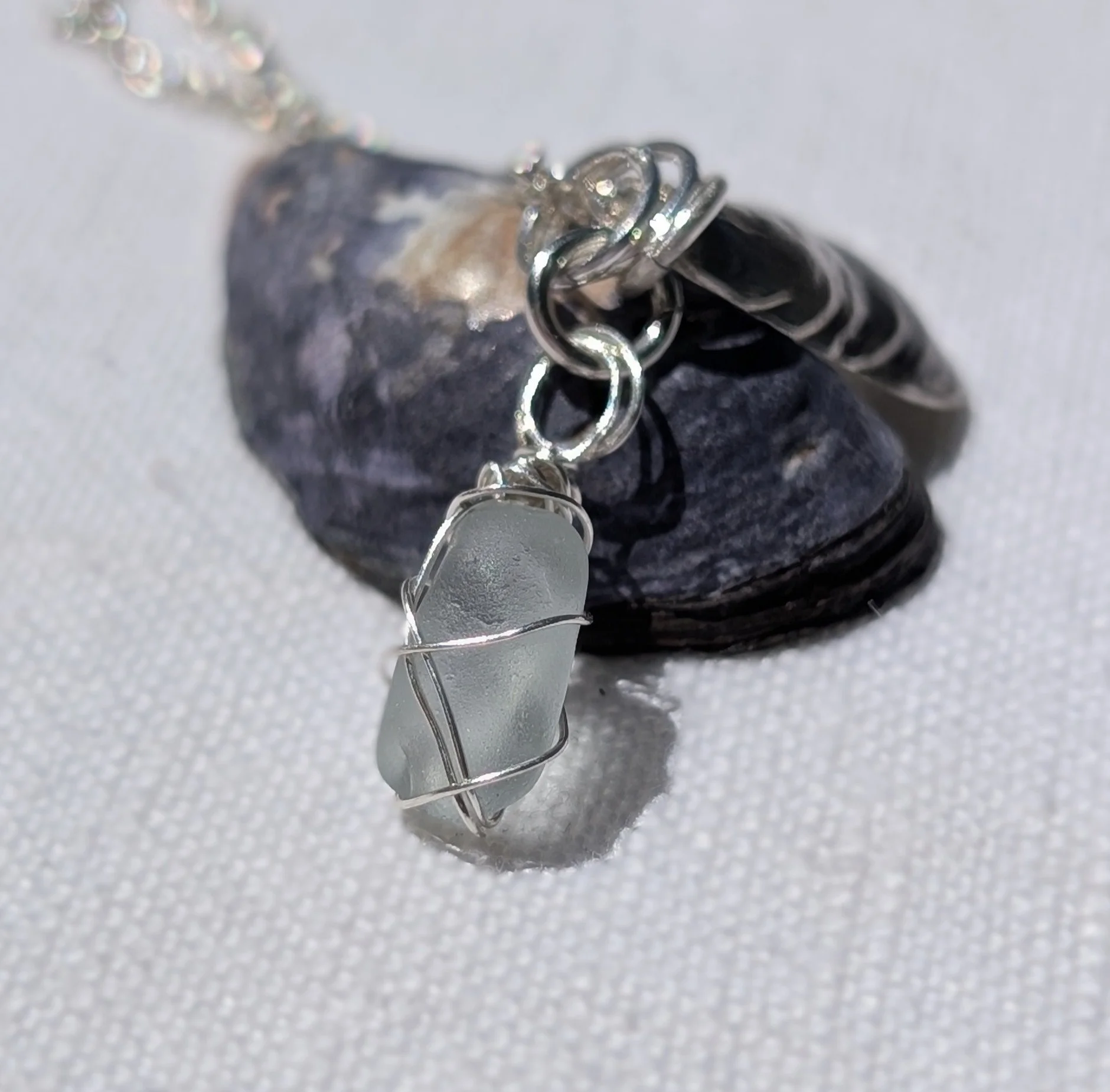 Handmade Silver Mussell and Sea-glass Necklace (6).jpg