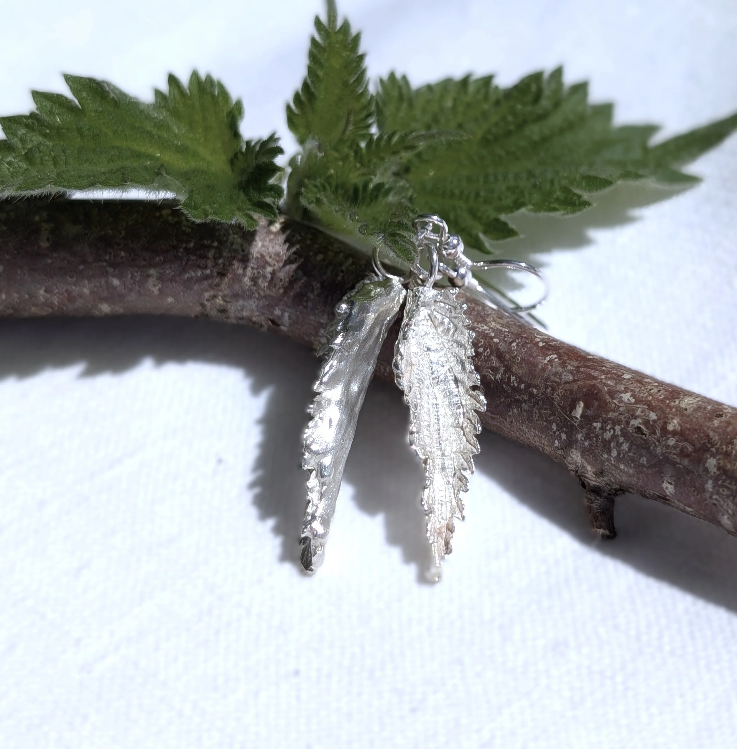 Fine Silver Nettle Leaf Dangly Earrings (6).jpg