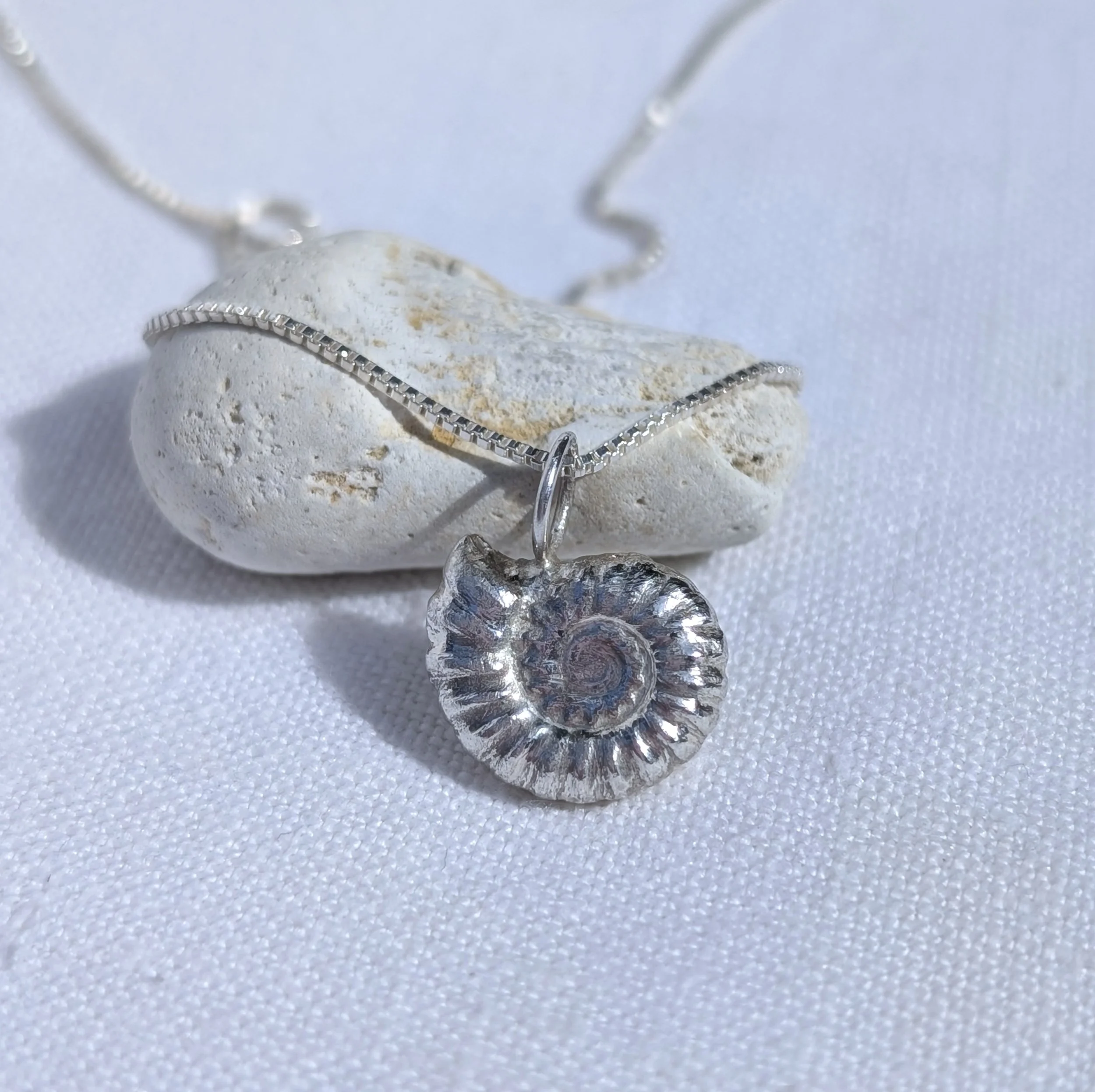 Handmade Solid Silver Fossil Ammonite Necklace