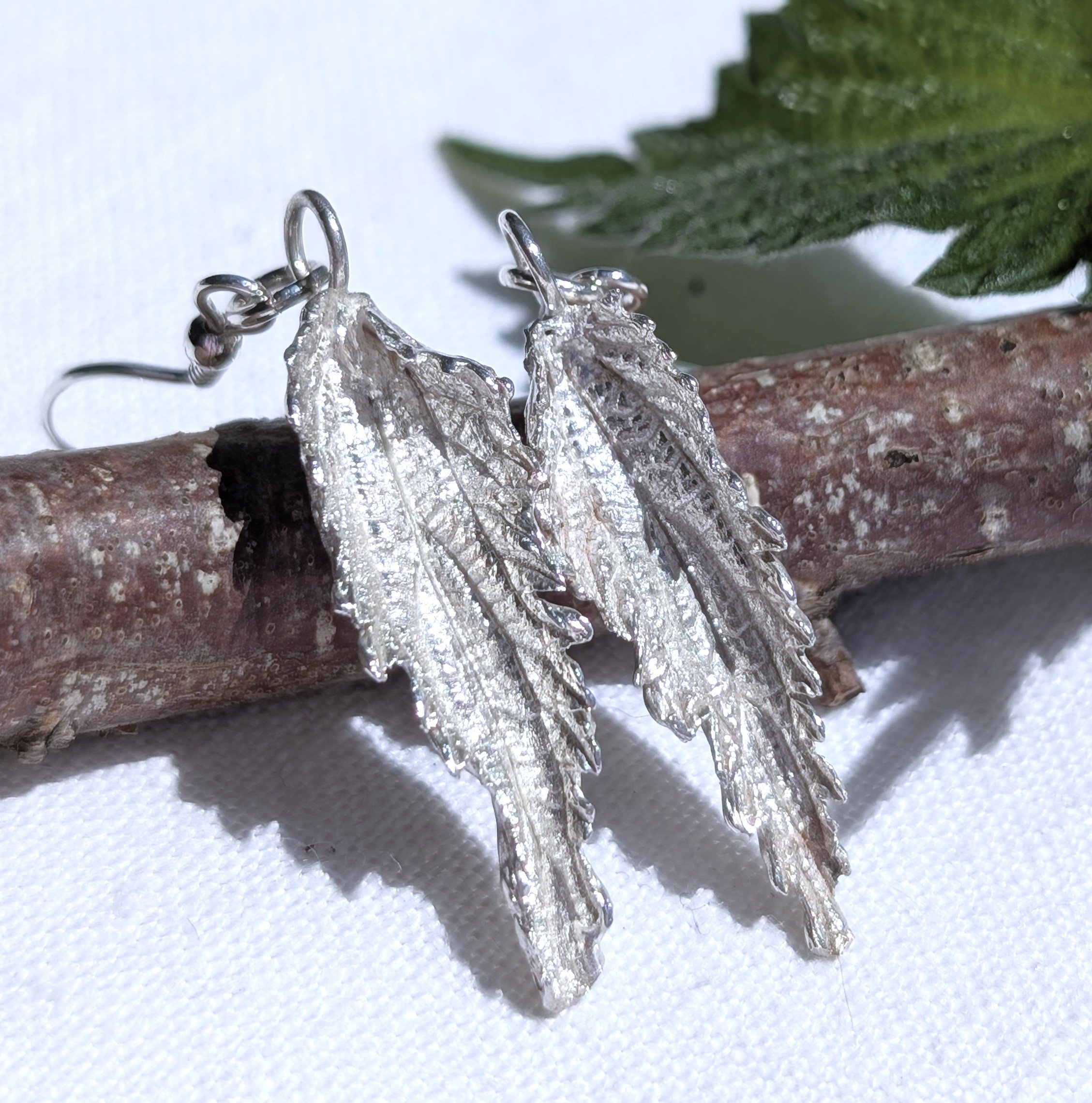 Fine Silver Nettle Leaf Dangly Earrings (8).jpg