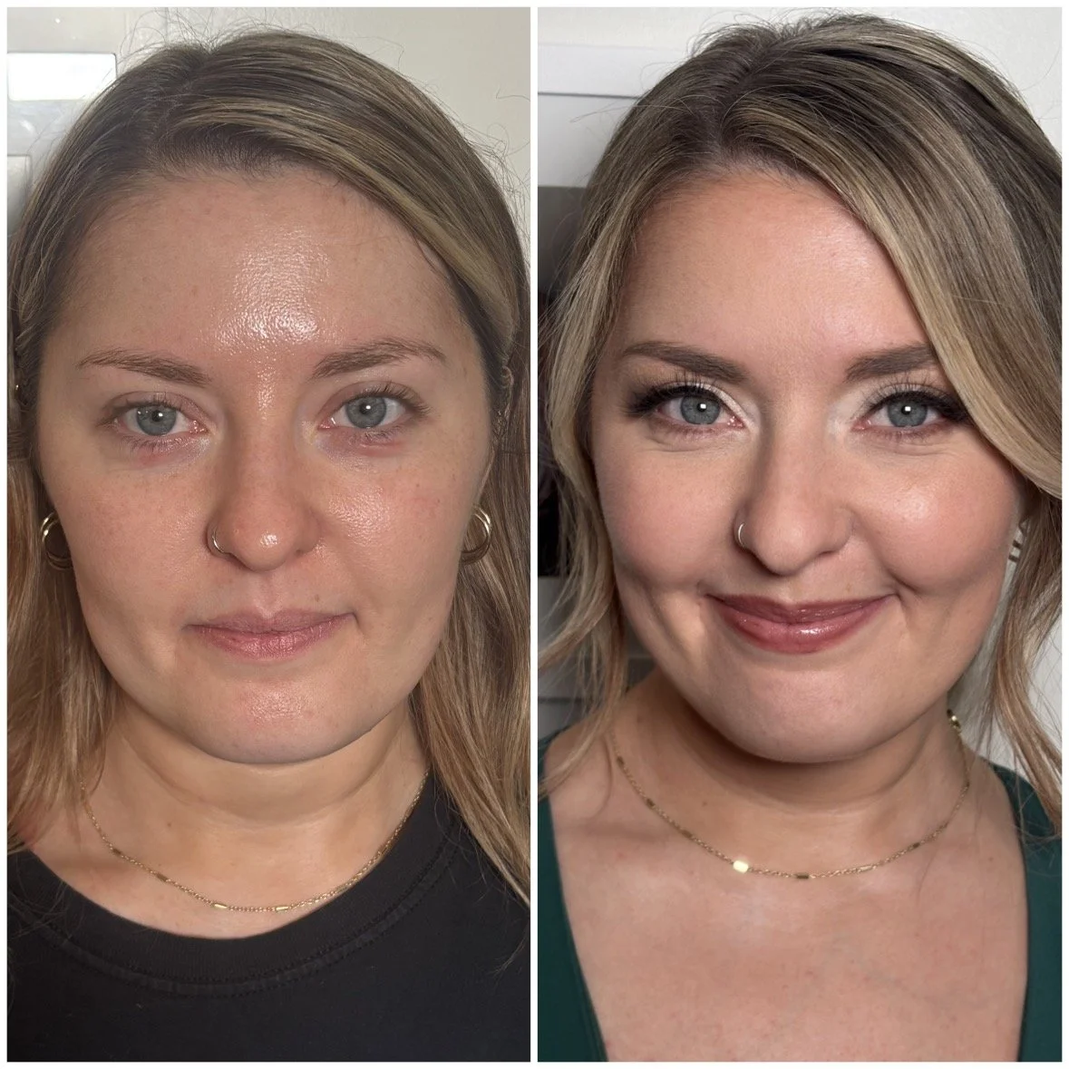 Softly smiling blonde bride with luminous skin and subtle eye makeup, embodying effortless beauty for her Los Angeles wedding day.