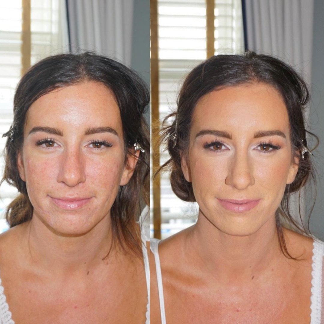 Beach wedding makeup in San Diego for a client with a natural glow to her skin, a smoky shimmer on the eye with false lashes and a neutral pink lip for her picturesque wedding day.
