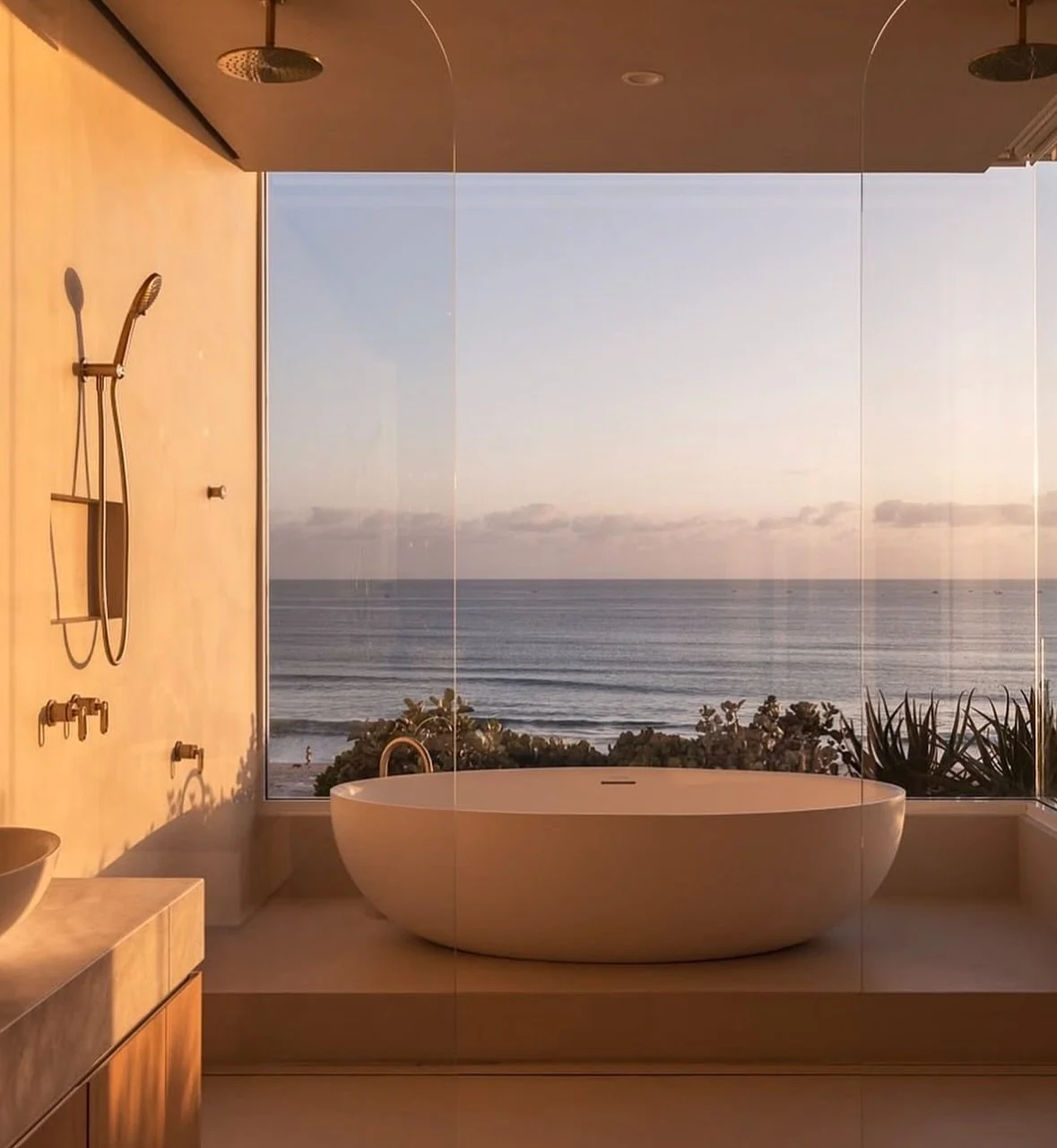 This might be difficult but once you are done staring at the view, try to glance at the walls and floor finishes in this phenomenal bathroom🫠
Exceptional work by a FORCRETE installer @_txture_ 
Top-quality product for top-quality applicators👊🏼
