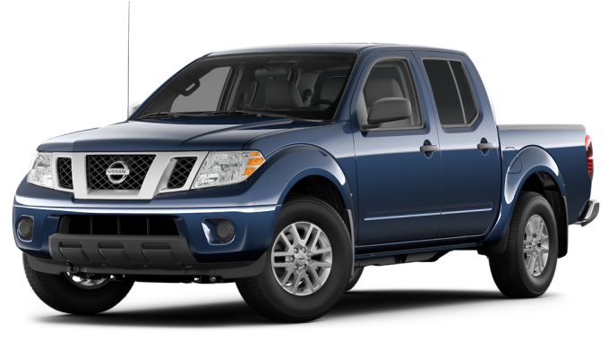 Blue Nissan Frontier pickup truck isolated on a white background.