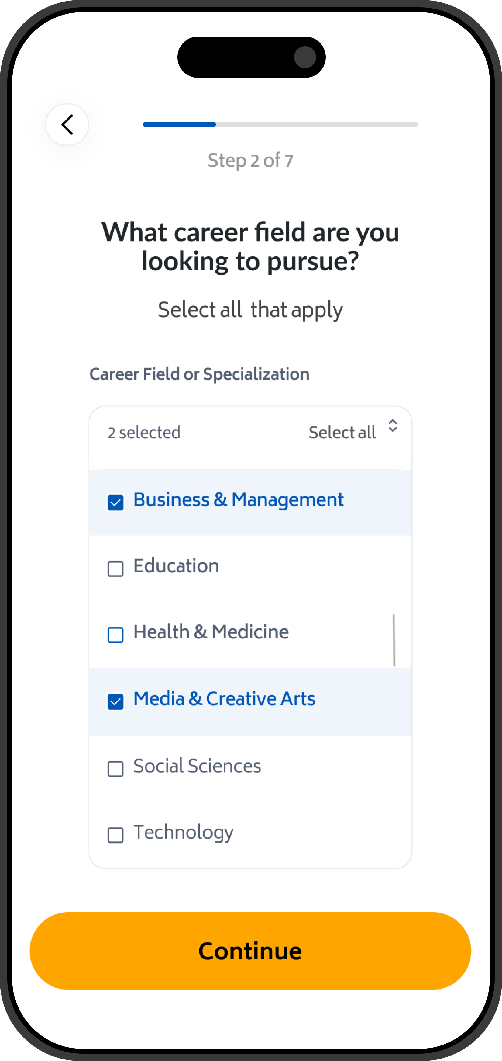 Onboarding Career Question (Mobile)