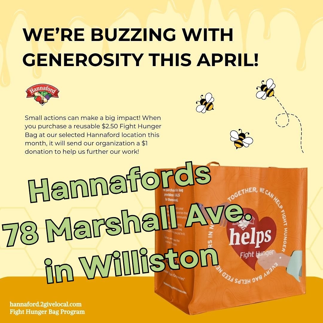 For the month of April, Hannaford in Williston will be donating $1 from every sale of their Fight Hunger bags to the Richmond Food Shelf! If you shop at Hannaford, buy this bag (orange with a heart in the middle)! Thank you for supporting the Richmon