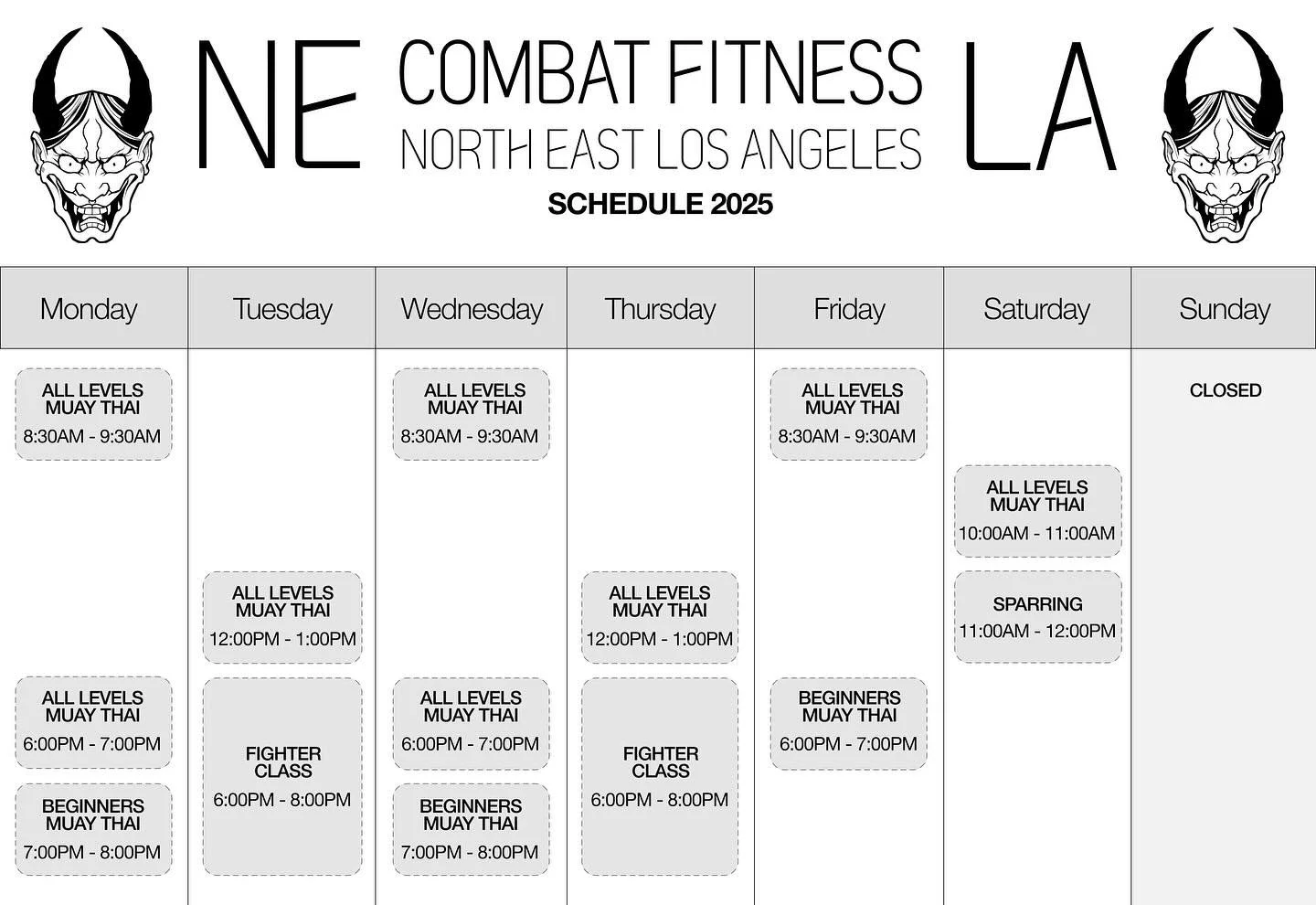 Hey all here is the new schedule for 2025! Please note the changes effective immediately! #muaythai #kickboxing #boxing #losangeles #90042 #highlandpark