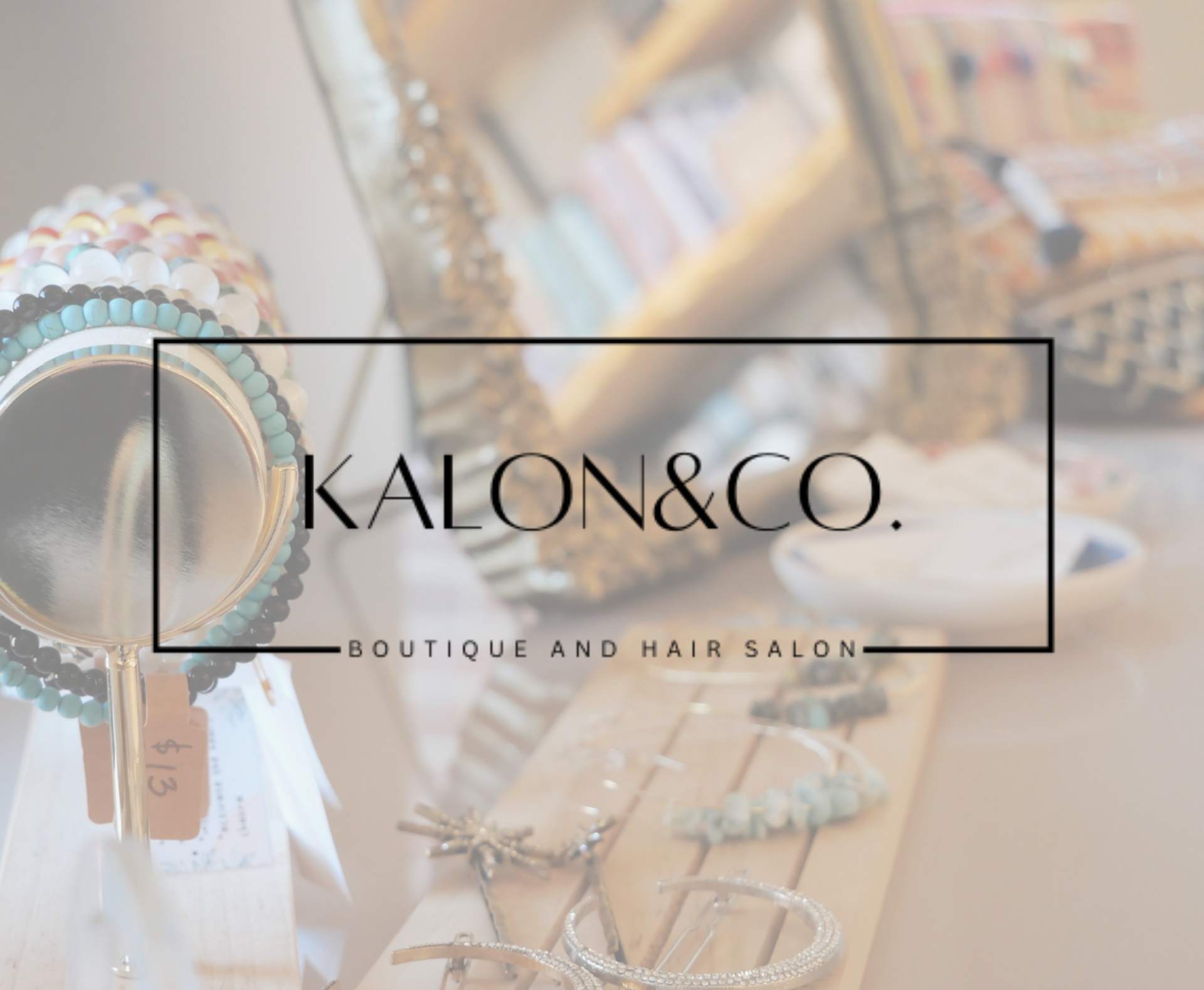 Display of jewelry and accessories at Kalon & Co., a boutique and hair salon.