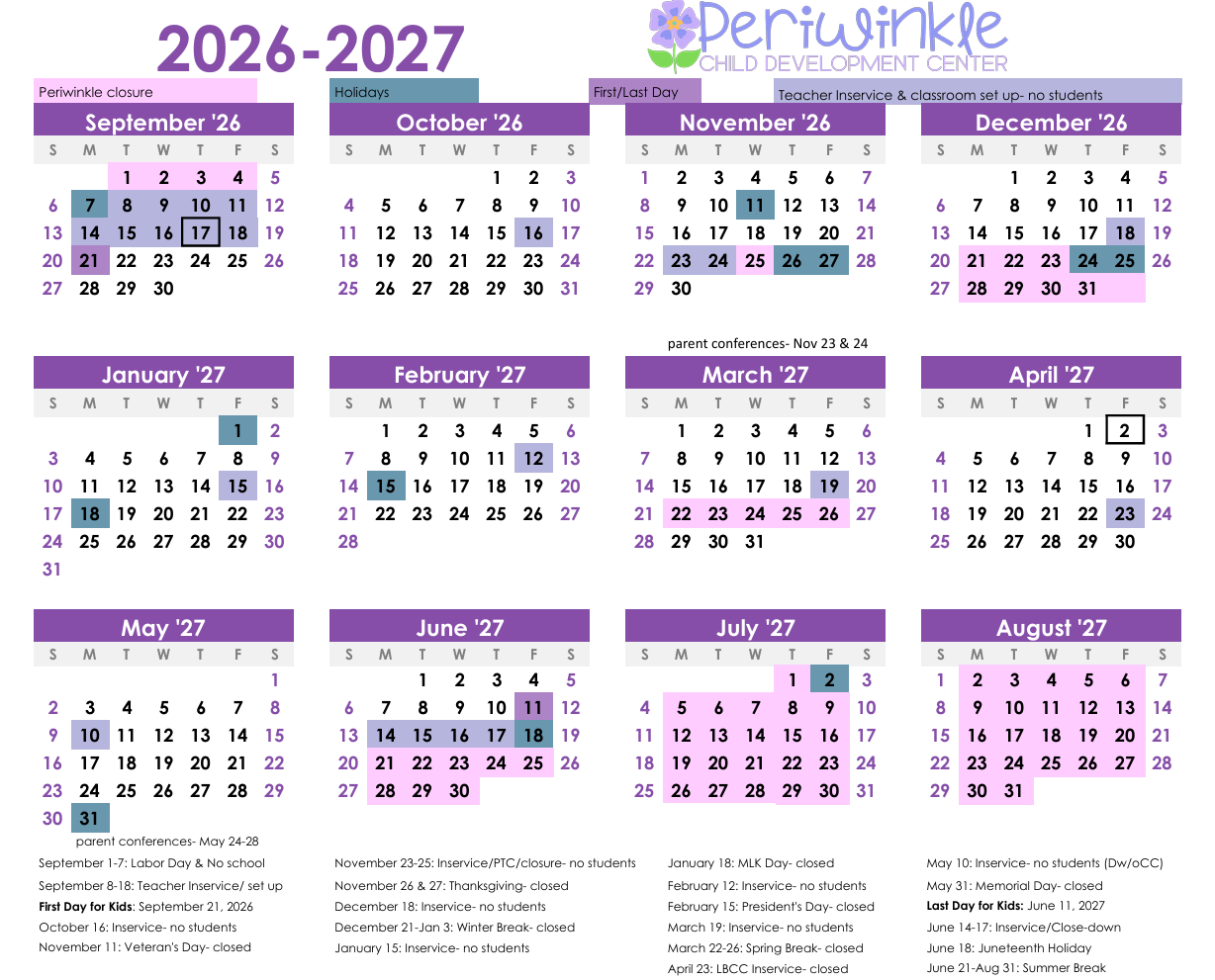 2026-2027 School Calendar