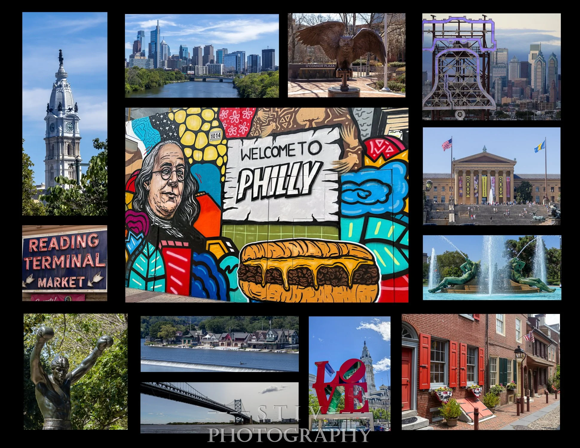 A collection of iconic places and images from Philadelphia.