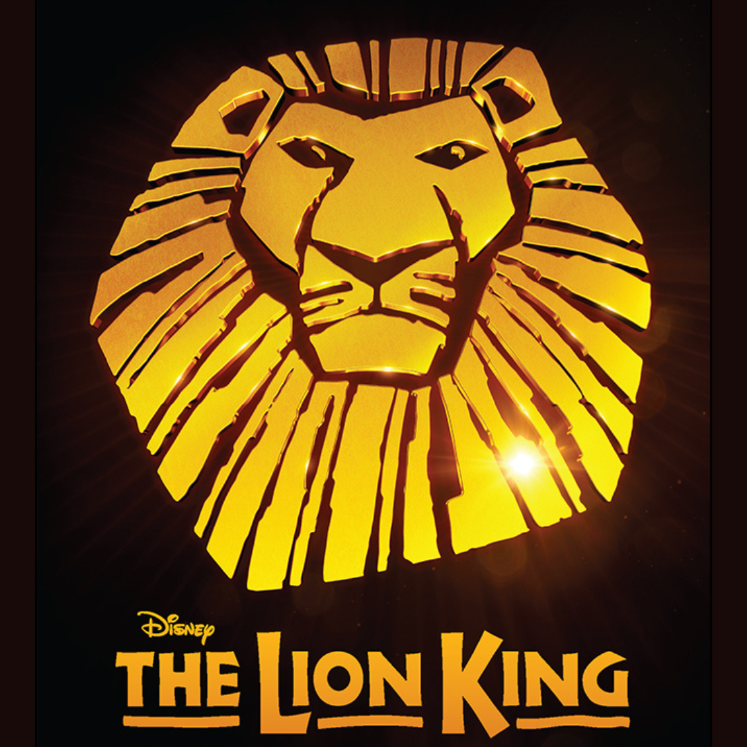 The golden logo of Disney's The Lion King featuring a lion's face and mane with the title at the bottom.