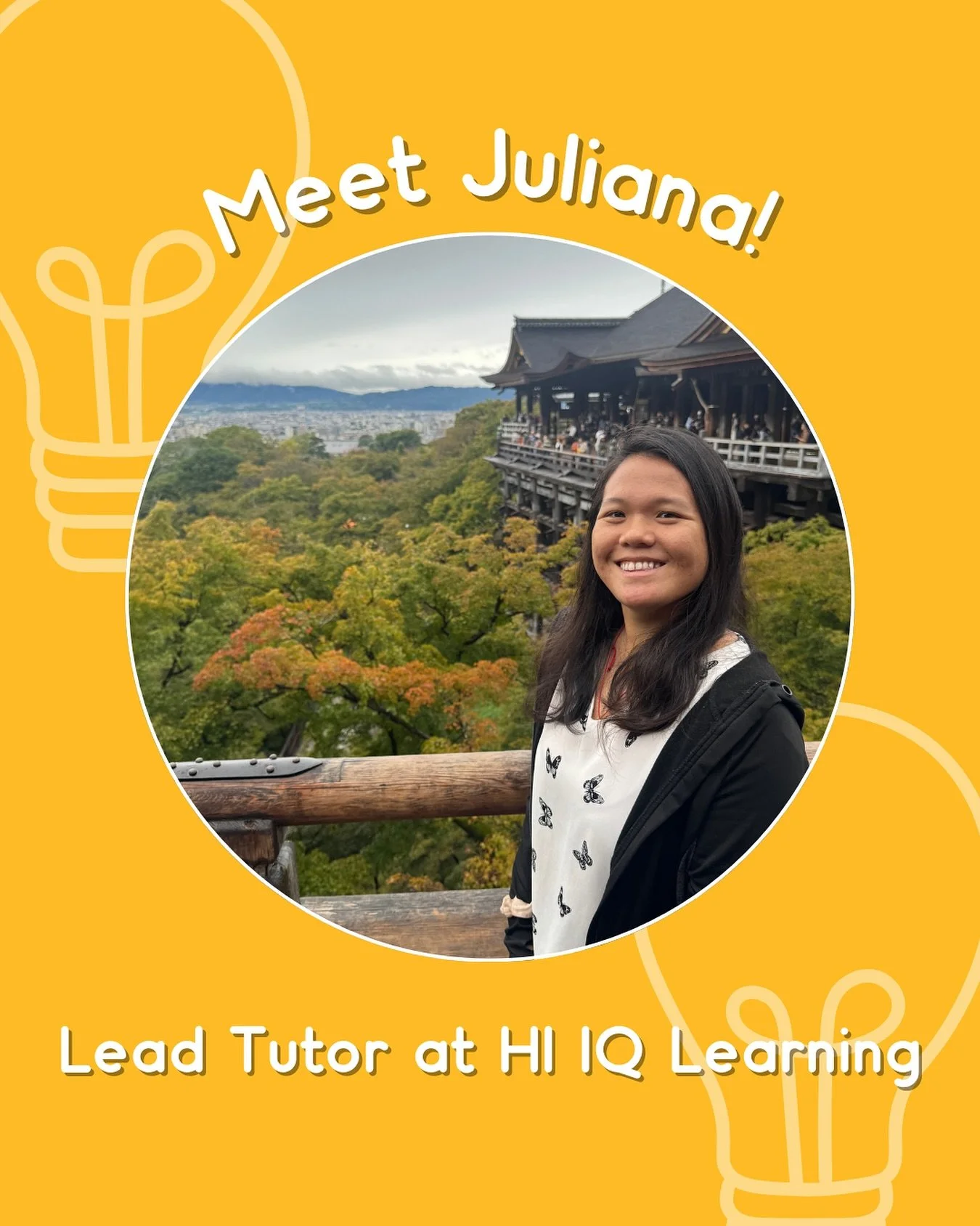 TUTOR SPOTLIGHT 💡✨

Ms. Juliana Chang was born and raised in Oahu and graduated from the University of Hawaii at Manoa with a Masters in Electrical Engineering. She has previous experience working with students ranging from intermediate to upper lev