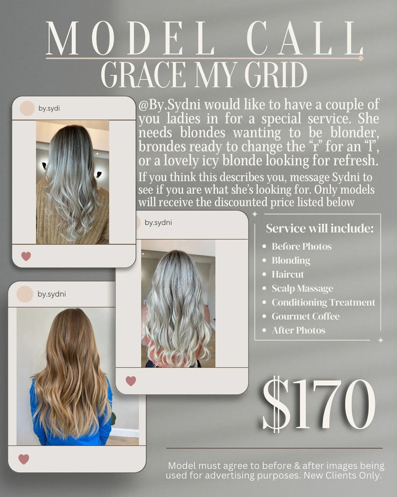 💣 Hey Bombshell, let&rsquo;s blonde 👱🏻&zwj;♀️ 
&bull;
MODEL CALL for our blonde babes. @by.sydni is looking for a couple of girls who will help her build her blonding portfolio. 
&bull;
She offering a reduced rate for this service in exchange for 
