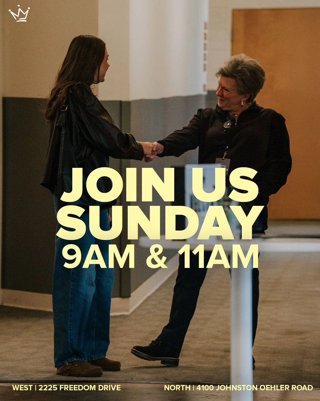 Gather with us tomorrow at either our North or West expression, as we continue to dive deeper into the weight of God's presence. Come ready, come expectant, and come with a friend! We'll see you at 9 and 11am.
NORTH | 4100 Johnston Oehler Road
WEST