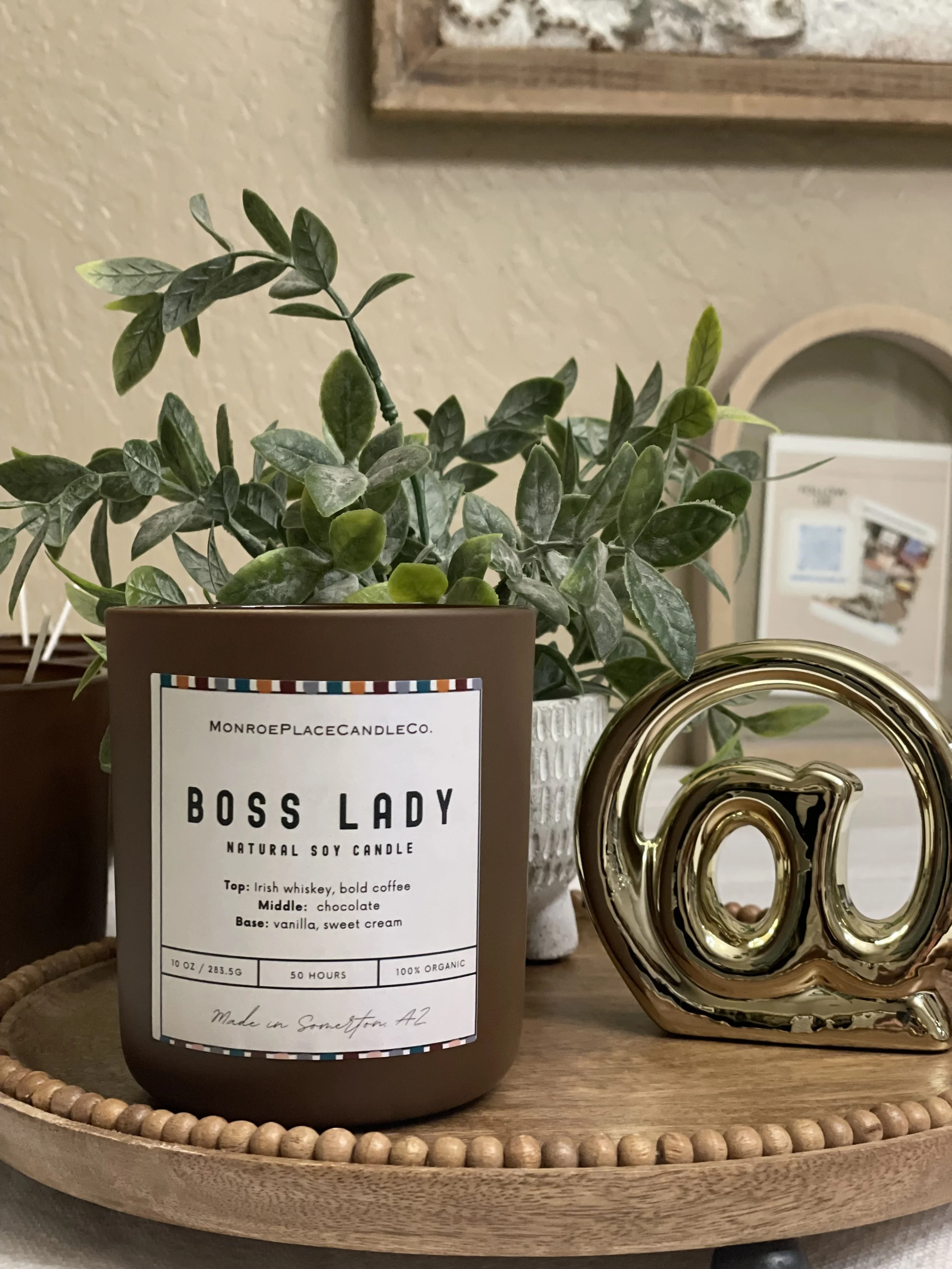 womens empowerment candle collection, brown vessel, colorful lable