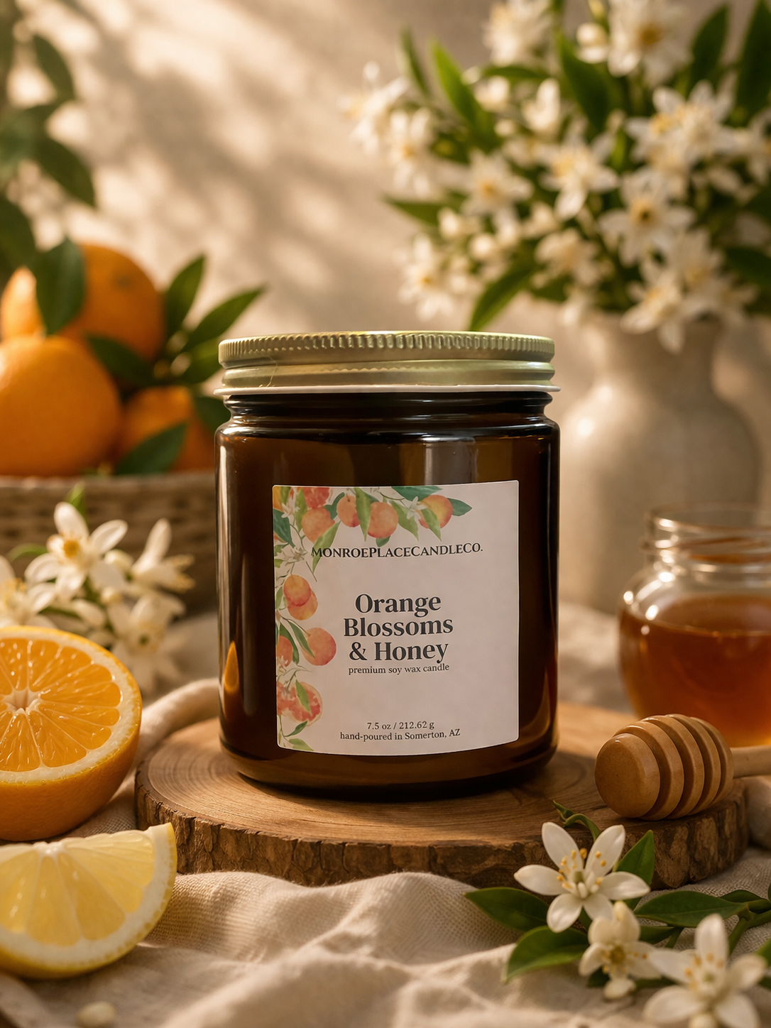 Orange Blossom Honey Candle – 7.5 oz Amber Jar | Warm Citrus Scent, Nostalgic Home Fragrance