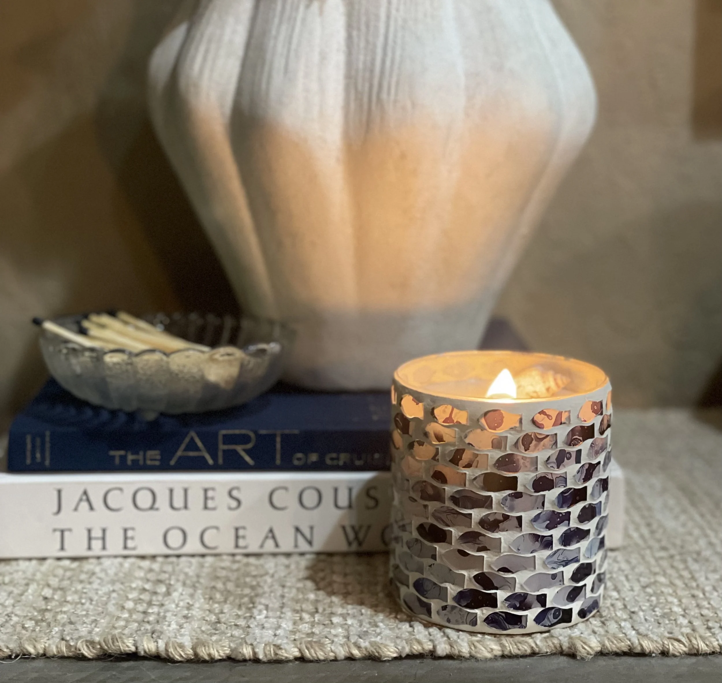 mosaic fish candle vessel azure tides collection