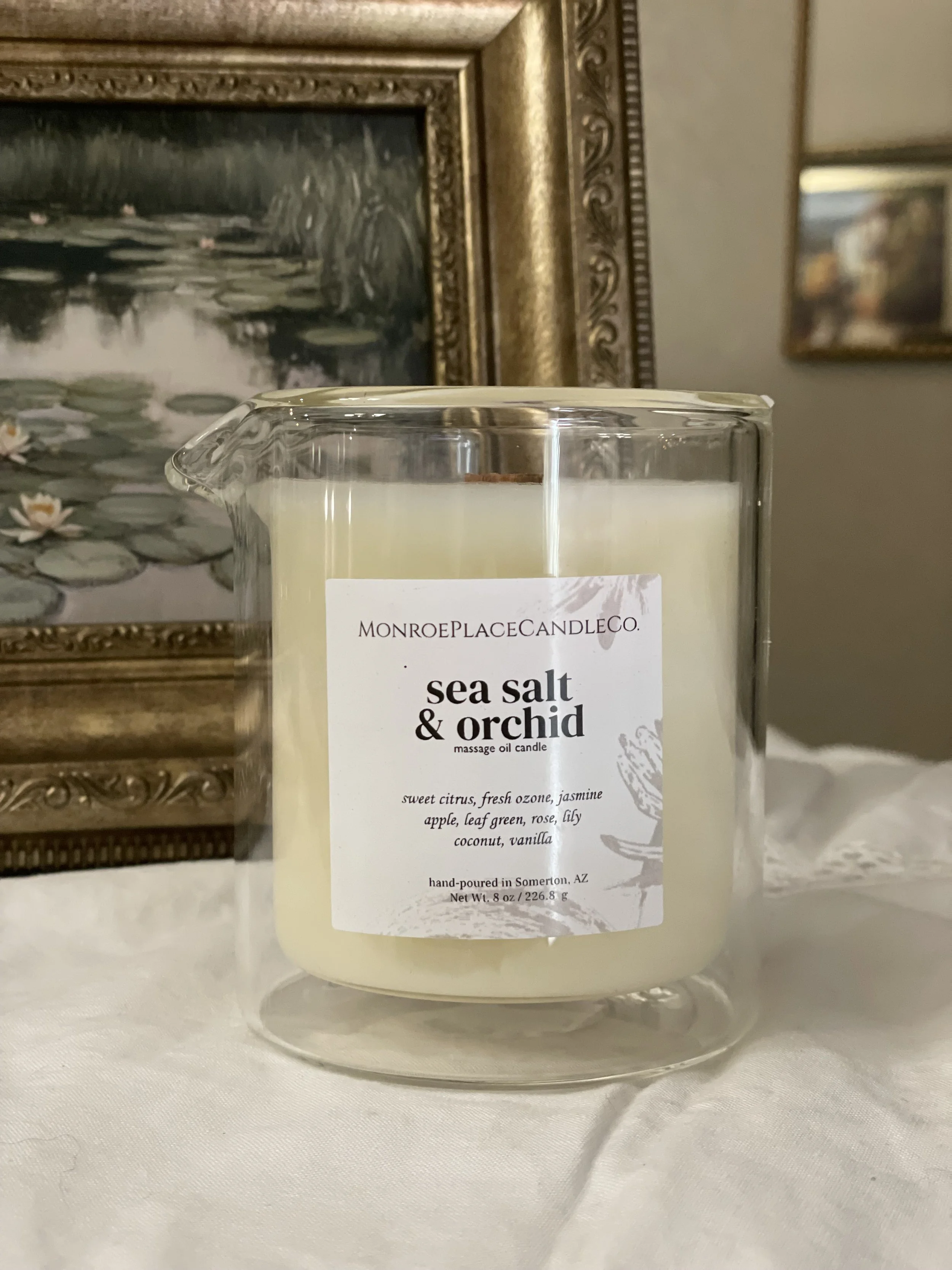 massage oil candle, double wall glass pouring vessel