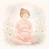 Watercolour pastel illustration showing a pregnant woman sitting peacefully, symbolising hope and recovery from panic attacks during pregnancy