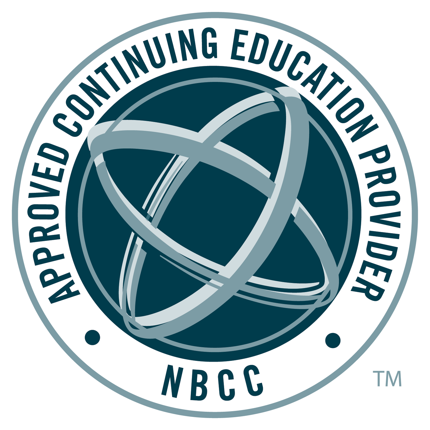 Logo for the Association of Continuing Education Providers (ABRPE), with a stylized globe and the acronym NBCC at the bottom.