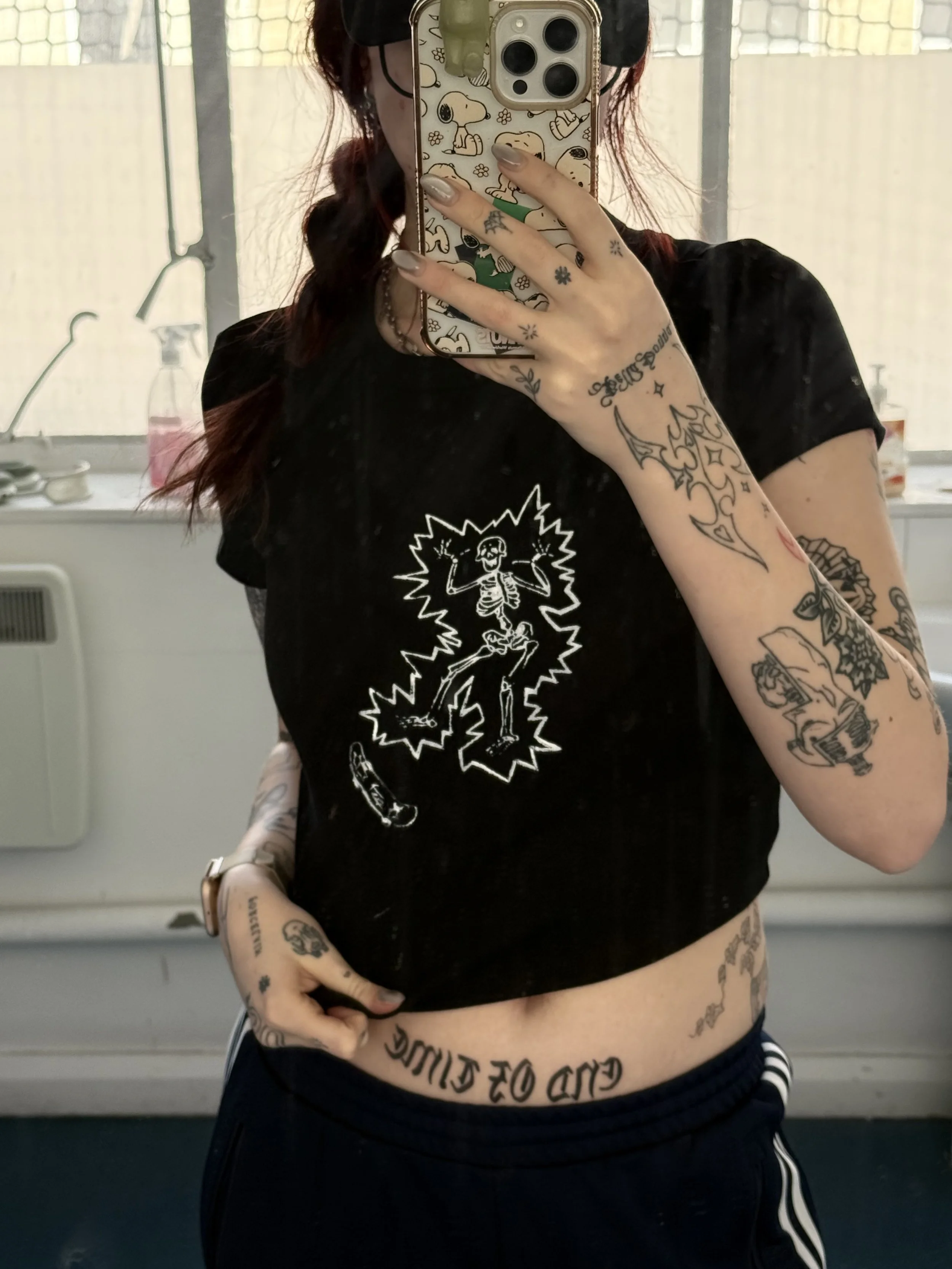 Electrocuted skeleton baby tee