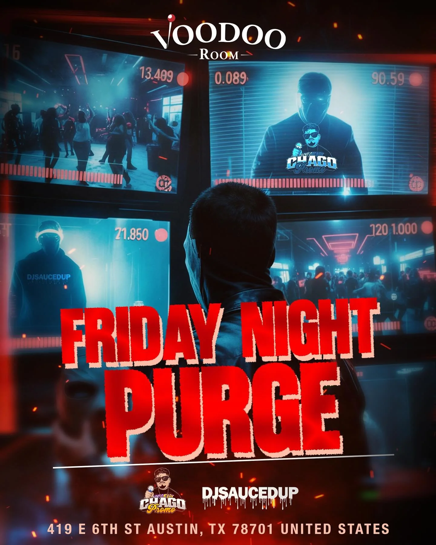 FRIDAY OCTOBER 31st 🎃 👻 

HALLOWEEN NIGHT 😈

WE PRESENT : PURGE NIGHT 😈

Hosted by: @chago_promo 

Sounds by : @djsaucedup_ 

21+