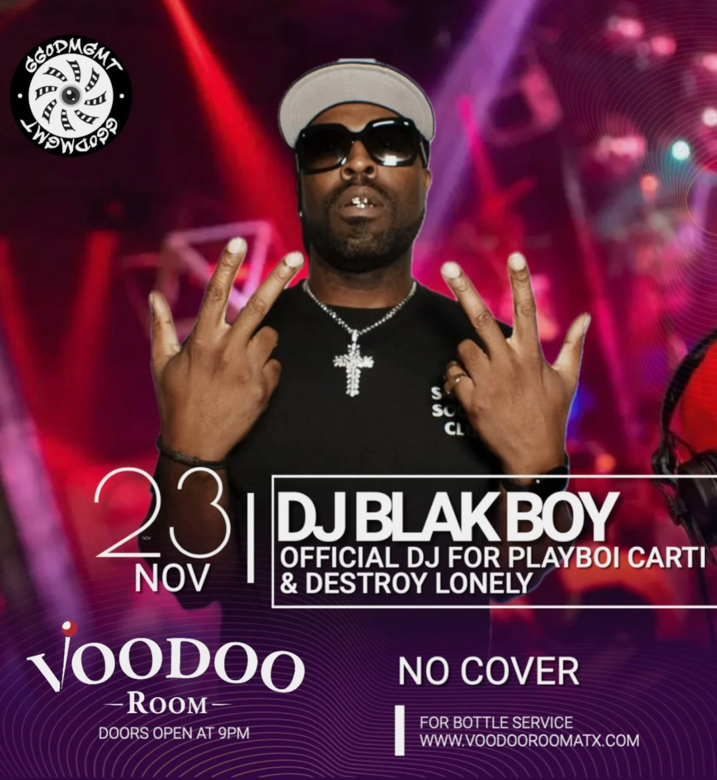 ✨ AFTER THE CONCERT &mdash; WE&rsquo;RE NOT DONE ✨
Voodoo Room is the move TONIGHT 👀🔥

Pull up after the show &mdash; doors open at 9PM
No cover. No stress. Just vibes.

🎧 Soundtrack by DJ Blakboy
(Official DJ for Playboi Carti &amp; Destroy Lonel