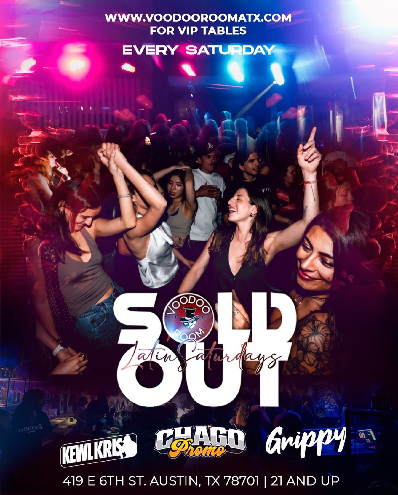 🔥 SATURDAYS ARE SOLD OUT ENERGY 🔥
Austin knows where the party lives 👀💃🏽

Every Saturday we turn the heat ALL the way up at Voodoo Room 🔥
Latin vibes, packed dance floor, and nonstop perreo all night long 🖤

✨ Latin Saturdays
📍 419 E 6th St, 