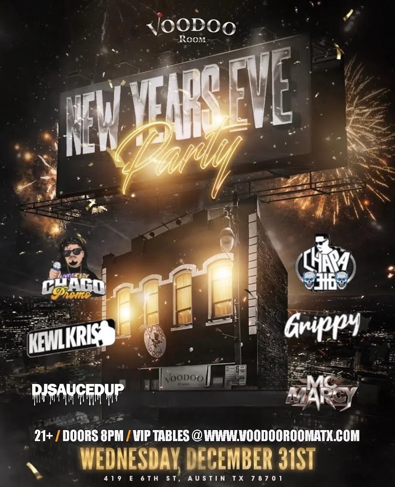 🎉 OK, THE WAIT IS OVER 🎉
TONIGHT IS THE NIGHT 💥

We&rsquo;re celebrating NEW YEAR&rsquo;S EVE the right way at VOODOO ROOM 🥂✨
Big vibes, big sounds, and a SOLD OUT type of night.

🎧t 8PM
🔞 21+ ONLY
📍 419 E 6th St, Austin, TX 78701
🍾 VIP Table