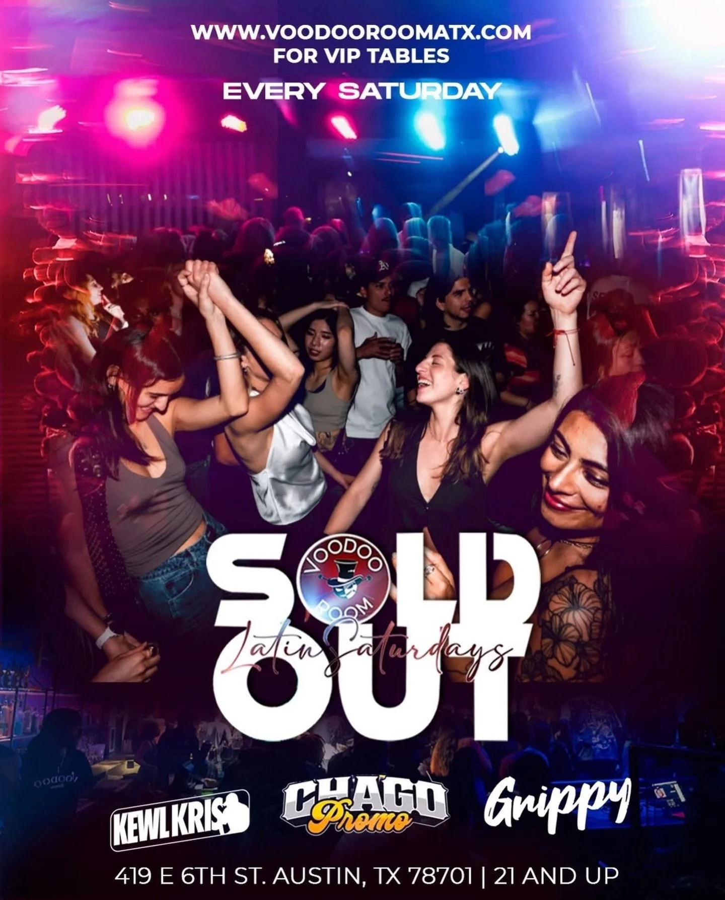 🔥 SATURDAYS ARE SOLD OUT ENERGY 🔥
Austin knows where the party lives 👀💃🏽

Every Saturday we turn the heat ALL the way up at Voodoo Room 🔥
Latin vibes, packed dance floor, and nonstop perreo all night long 🖤

✨ Latin Saturdays
📍 419 E 6th St, 