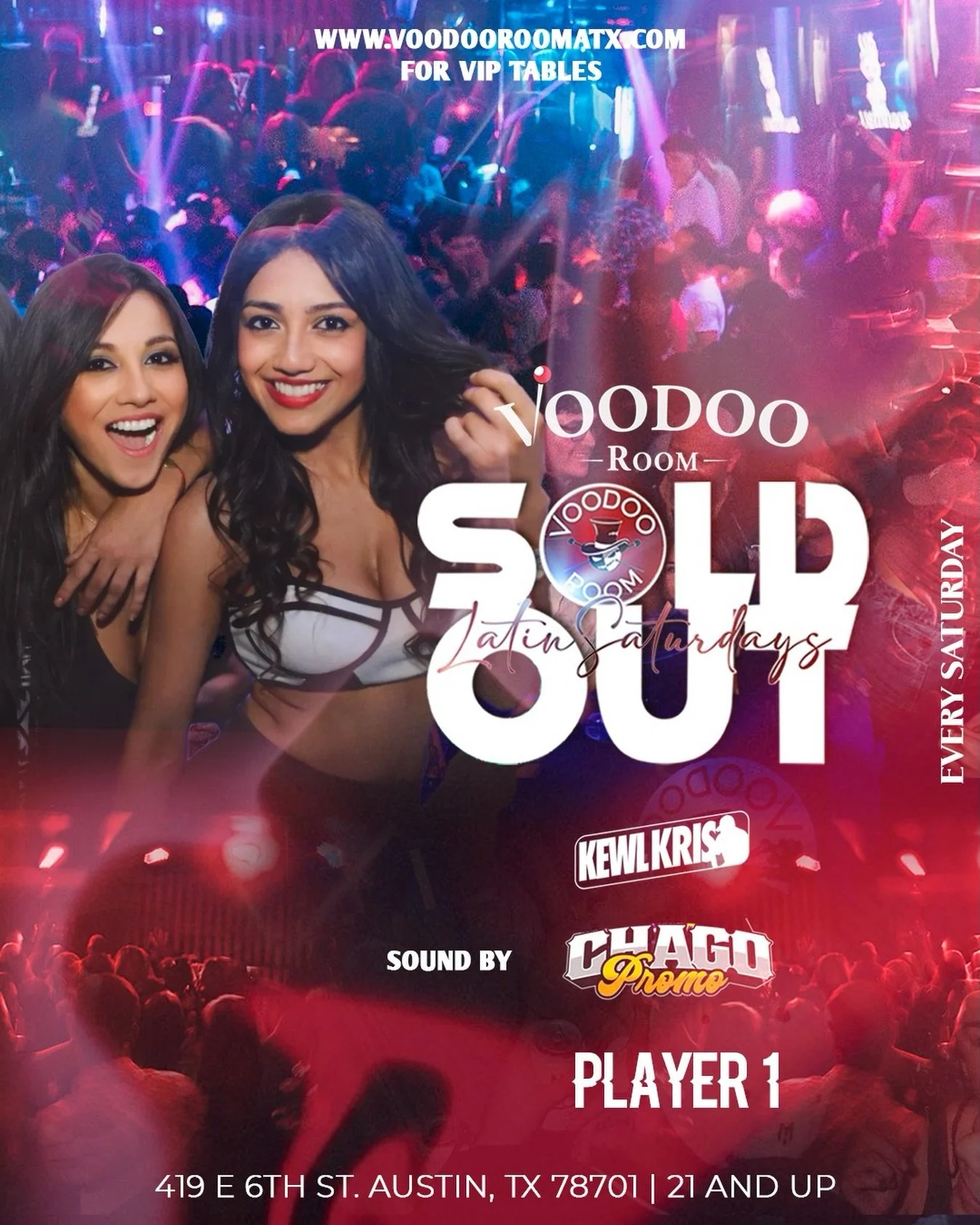 🔥 SOLD OUT LATIN SATURDAYS 🔥

Austin, are you ready? 💃🏽🕺🏽
Latin Saturdays at Voodoo Room is bringing the heat every Saturday night!

🍾 VIP Tables Available
🔥 The hottest Latin vibes in the city

Grab your crew, dress to impress, and dance all