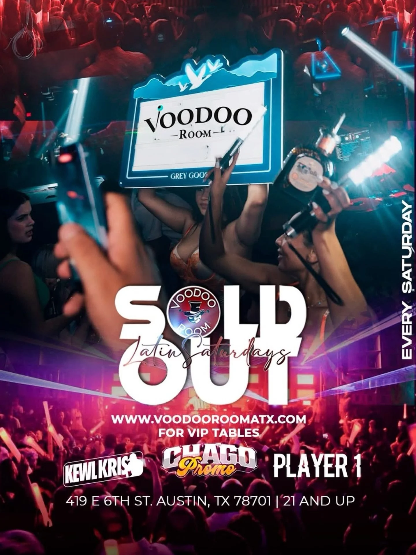 🚨 TONIGHT 🚨
Sold Saturdays at VOODOO ROOM 🔥

The energy is different.
The perreo is nonstop.
The vibe? Unmatched. 💃🏽🕺🏽

Pull up with your people and let&rsquo;s turn the city up.

📍 419 E 6th St. Austin, TX
21+
VIP Tables &rarr; www.voodooroo